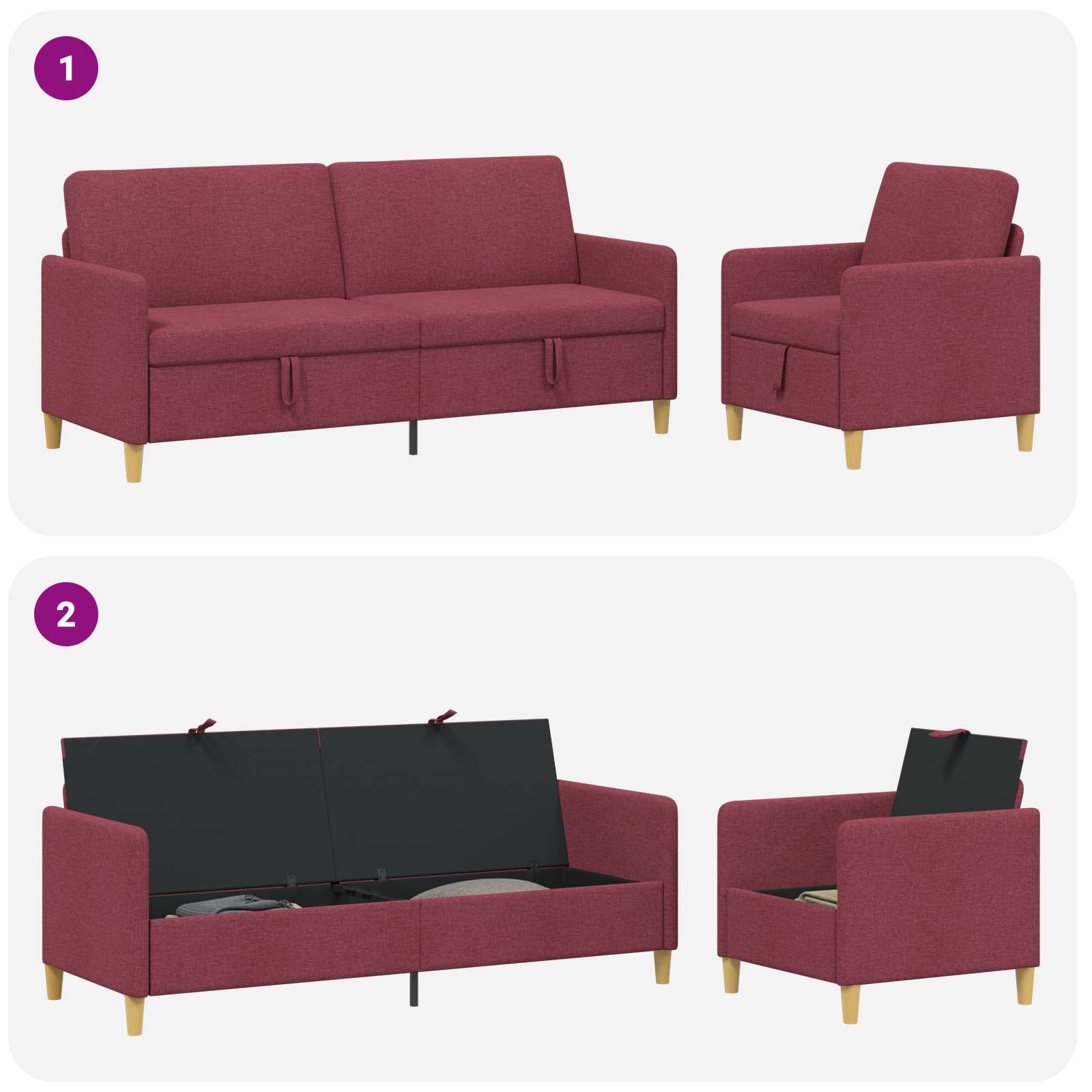 Set sofe s pohranom 2 pcs Vinska crvena Poliester