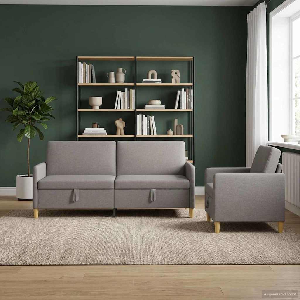 Set sofe s pohranom 2 pcs Sivosmeđa Poliester