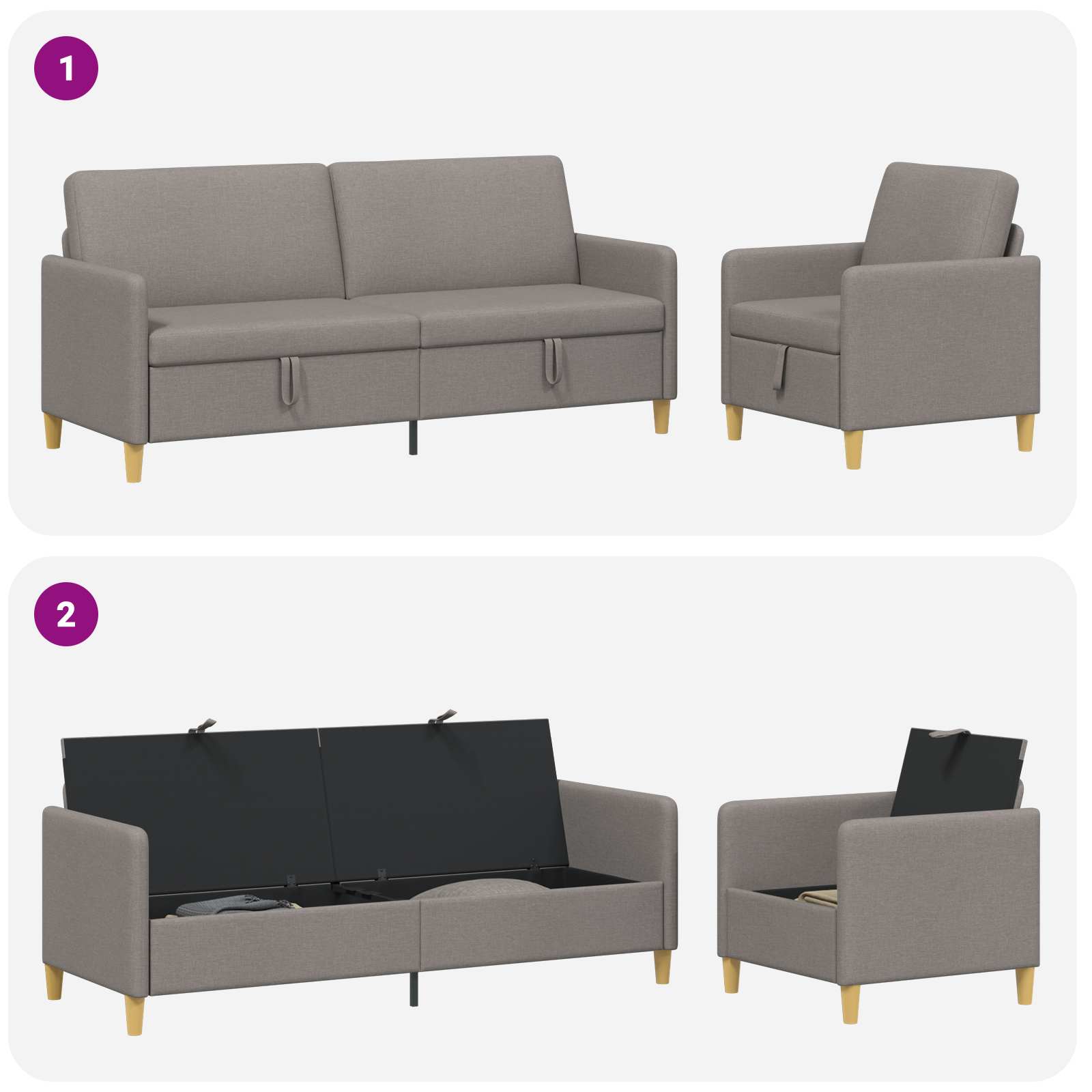 Set sofe s pohranom 2 pcs Sivosmeđa Poliester