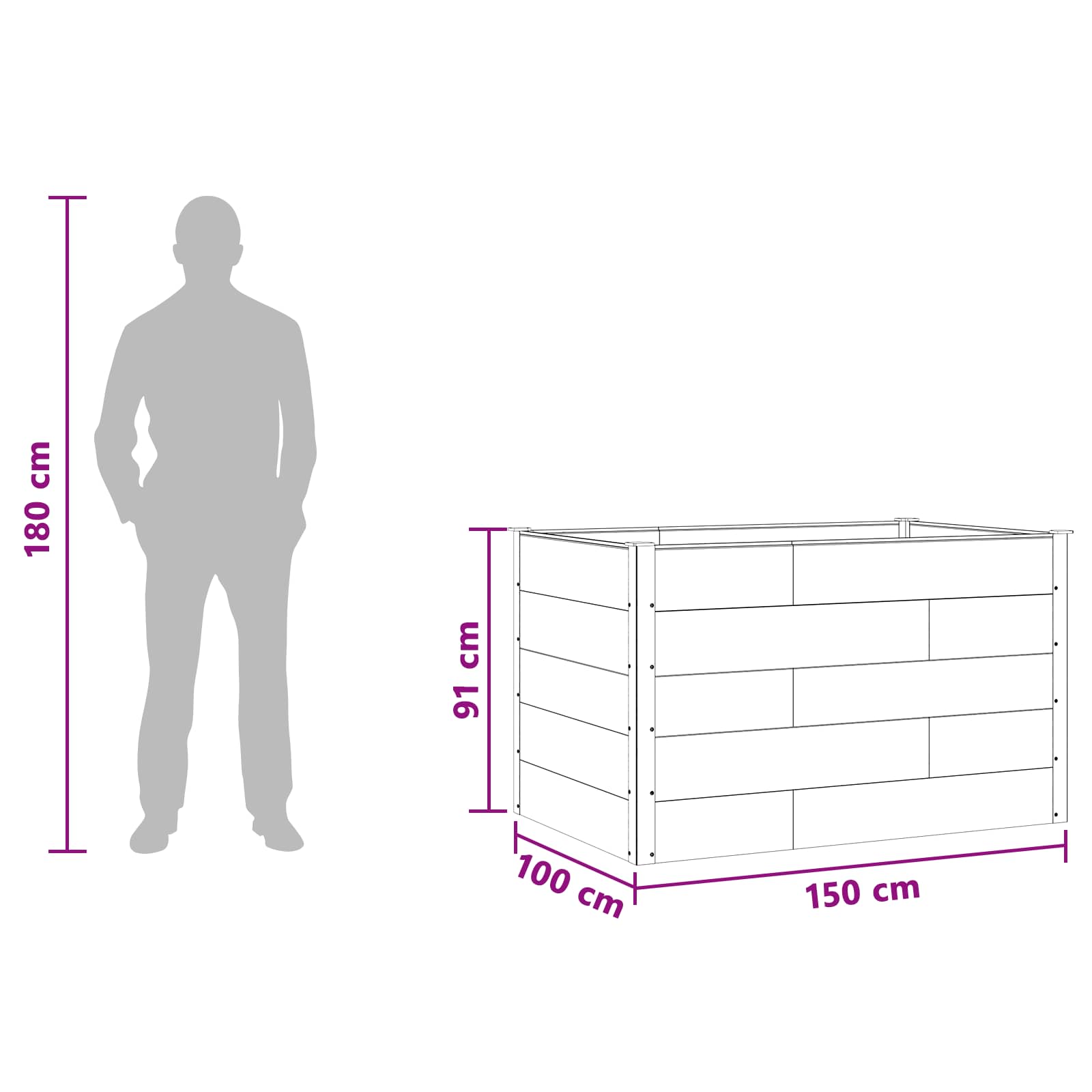 Povišena vrtna gredica Crna 150 x 100 x 91 cm