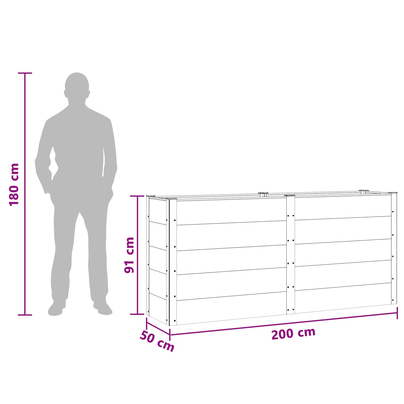 Povišena vrtna gredica Crna 200 x 50 x 91 cm