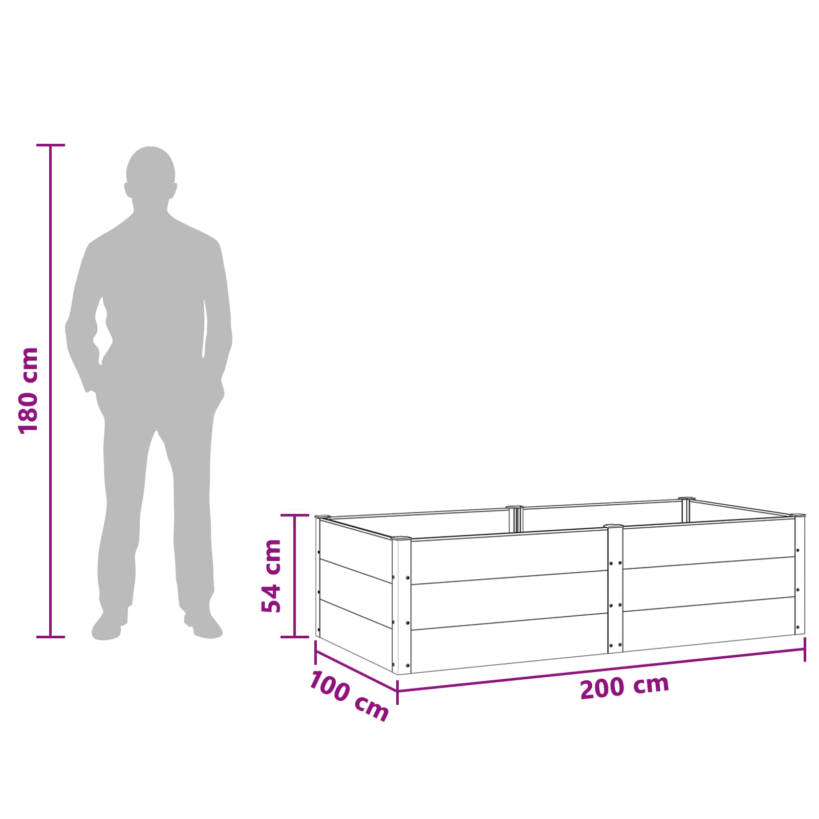 Povišena vrtna gredica Crna 200 x 100 x 54 cm