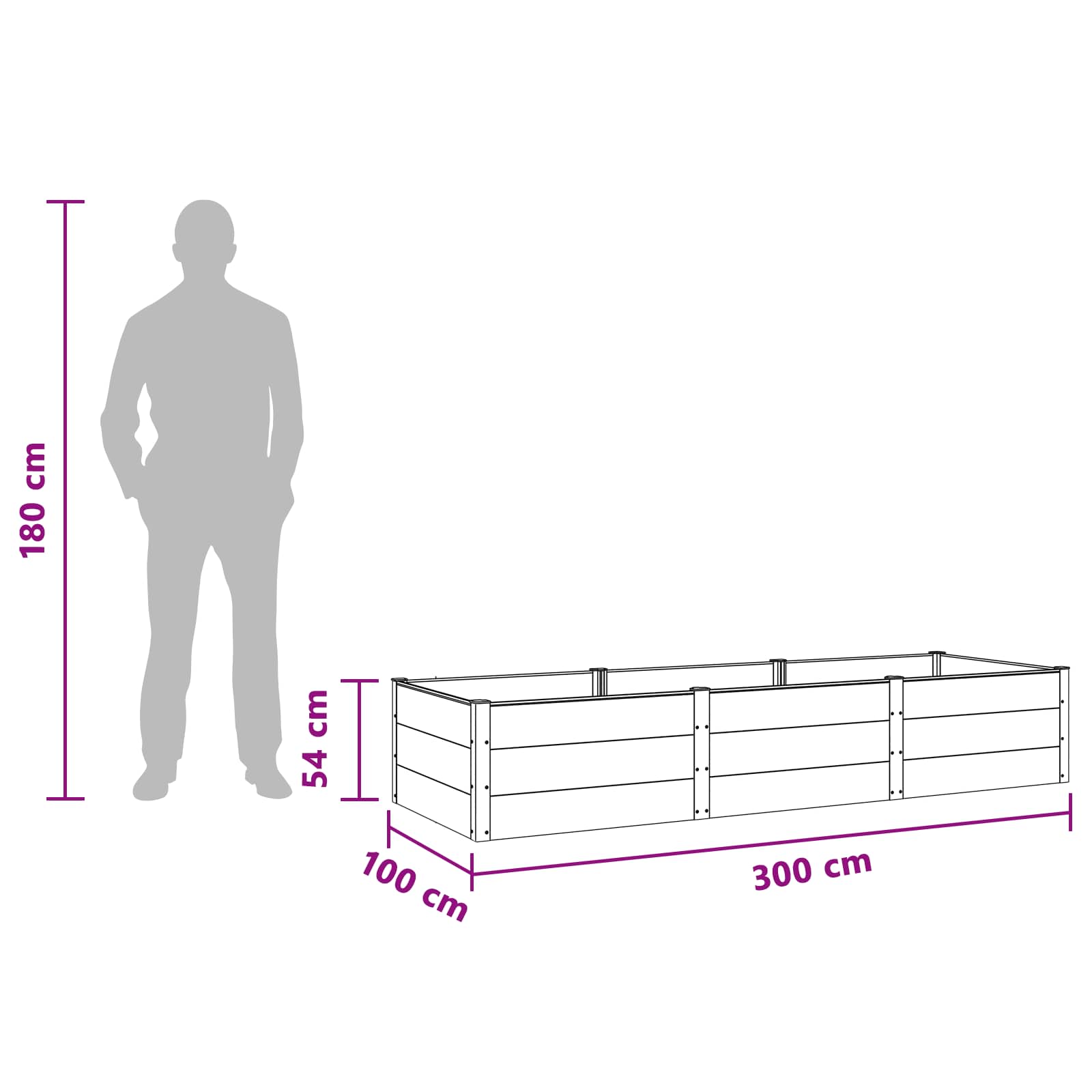 Povišena vrtna gredica Crna 300 x 100 x 54 cm
