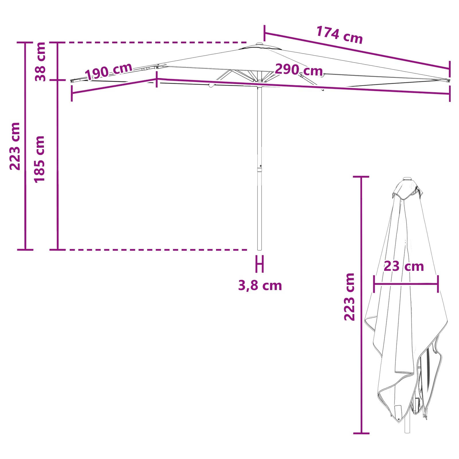 Vrtni suncobran 200 x 300 cm Poliester Pravokutni Crna i bijela