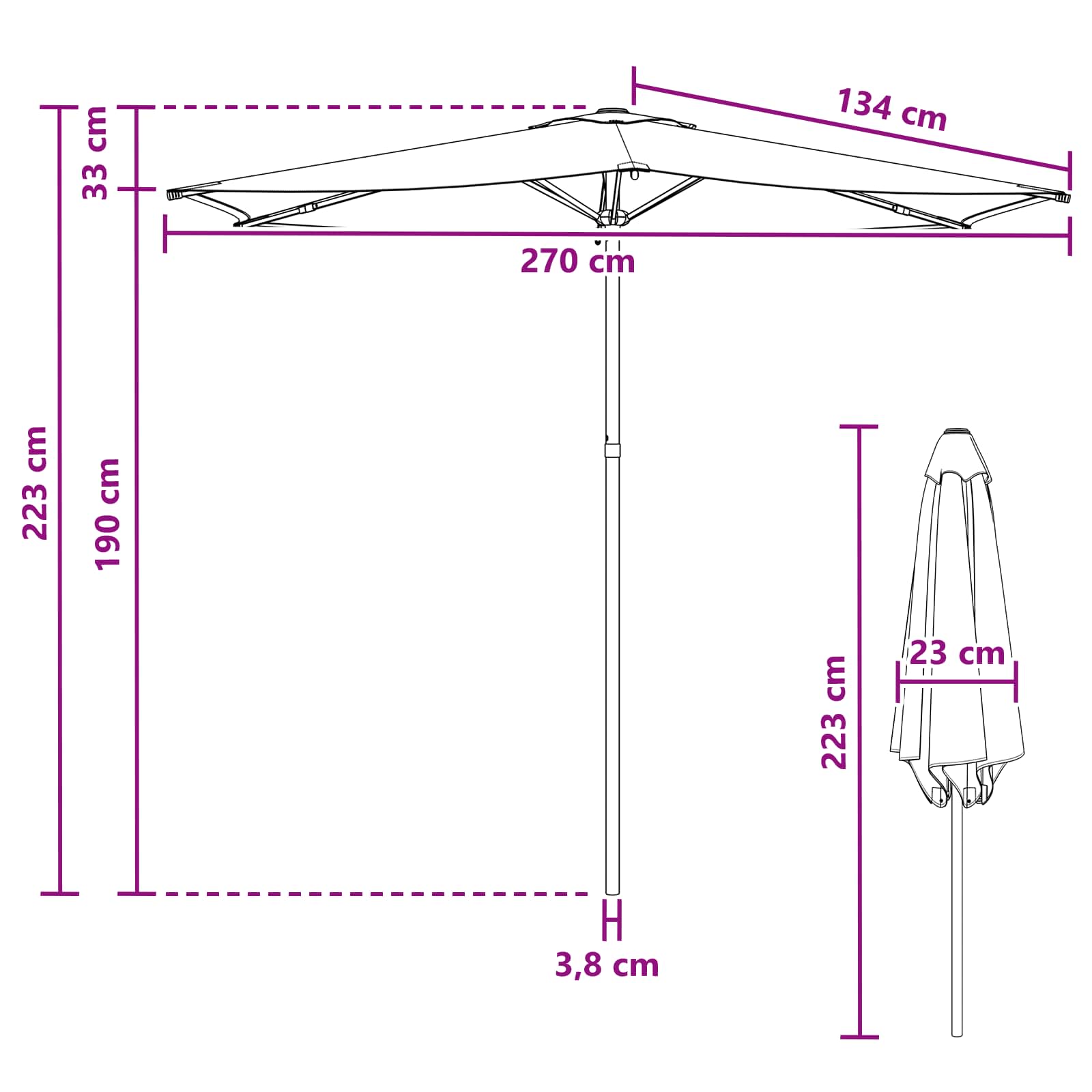 Vrtni suncobran 270 x 270 cm Poliester Pravokutni