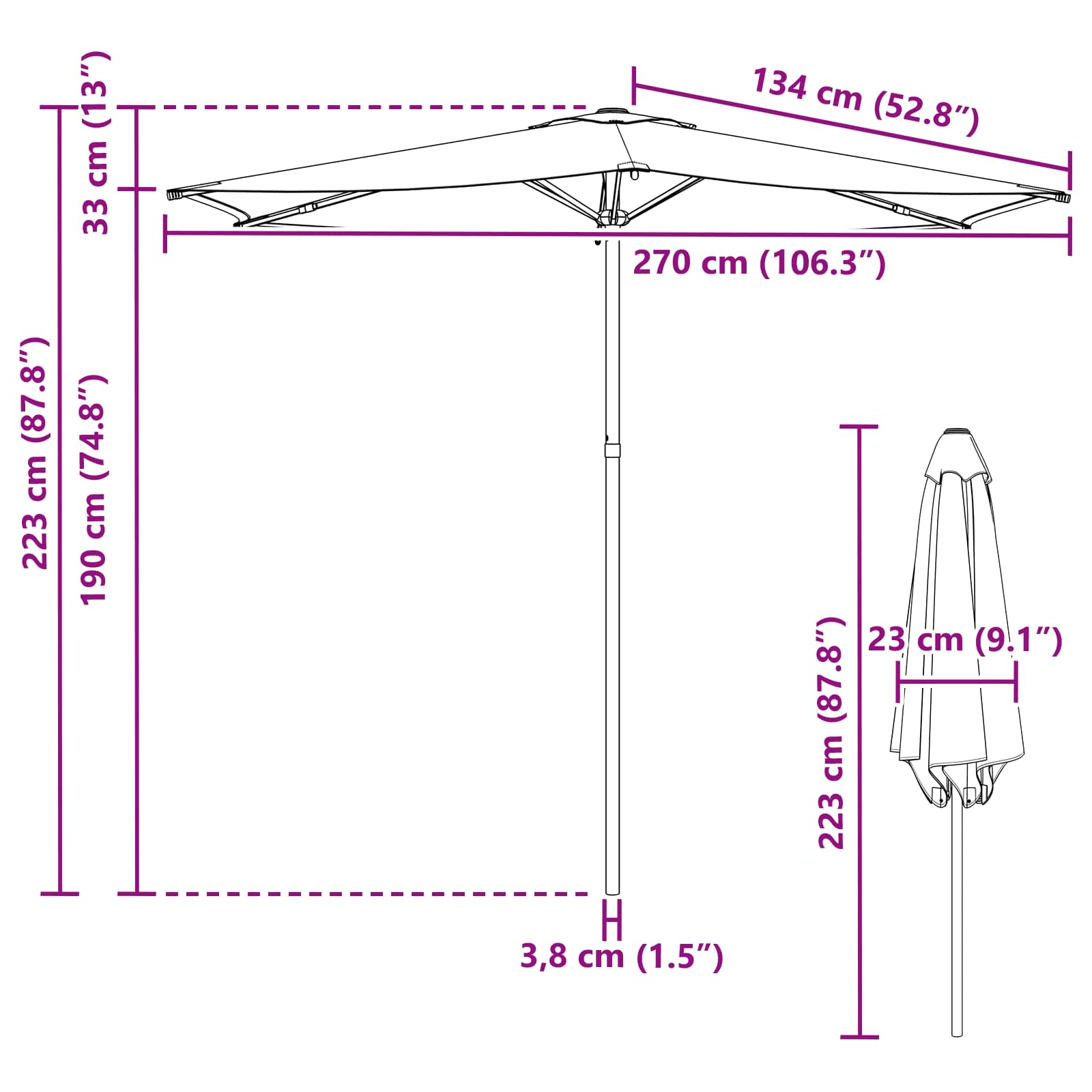 Vrtni suncobran 270 x 270 cm Poliester Pravokutni Žuta i bijela