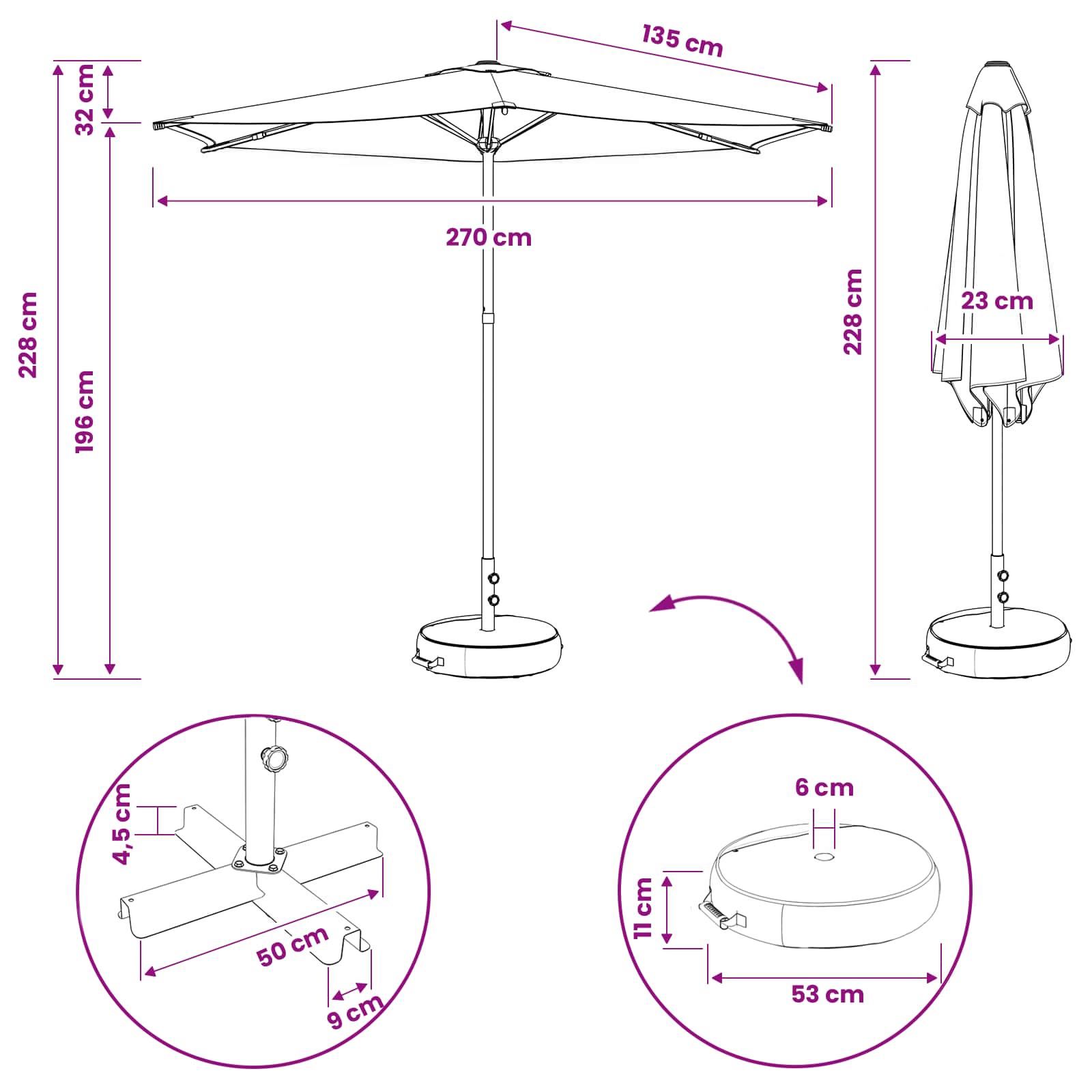 Vrtni Parasol s Podnožjem 270 x 270 cm Poliester Pravokutni