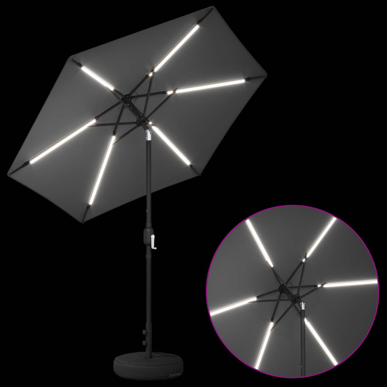 Suncobran za vrt s LED svjetlima i postoljem 230 x 230 cm