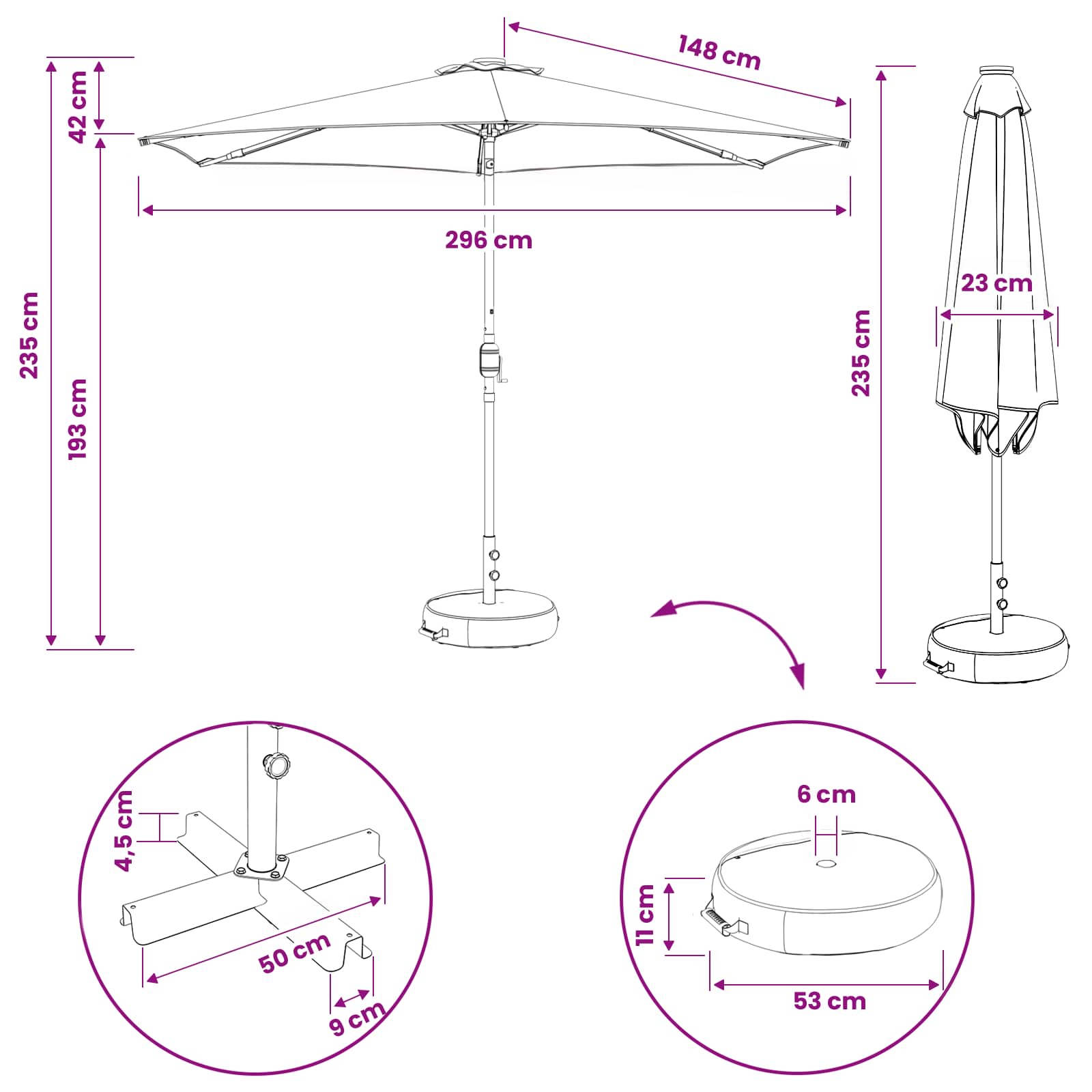 Suncobran za vrt s LED svjetlima i postoljem 300 x 300 cm