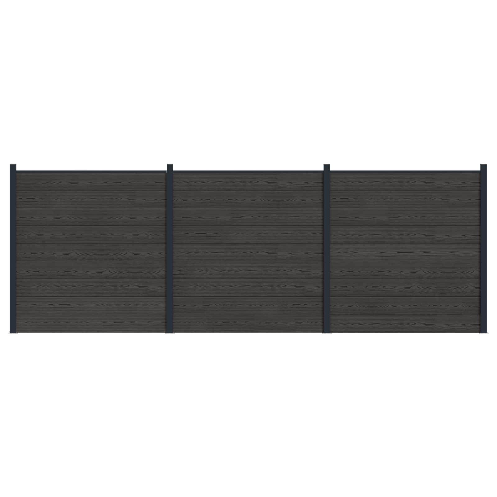 Panel ograde 3 pcs WPC i aluminij Crna