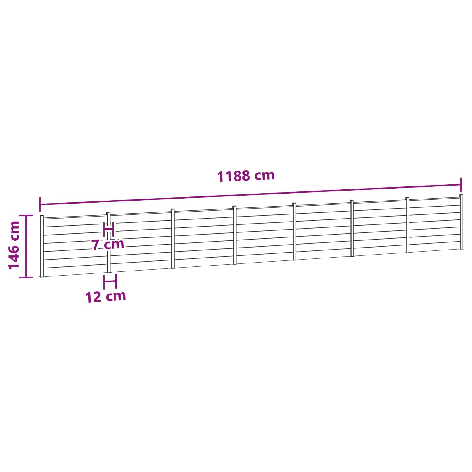 Panel ograde 7 pcs WPC i aluminij Crna