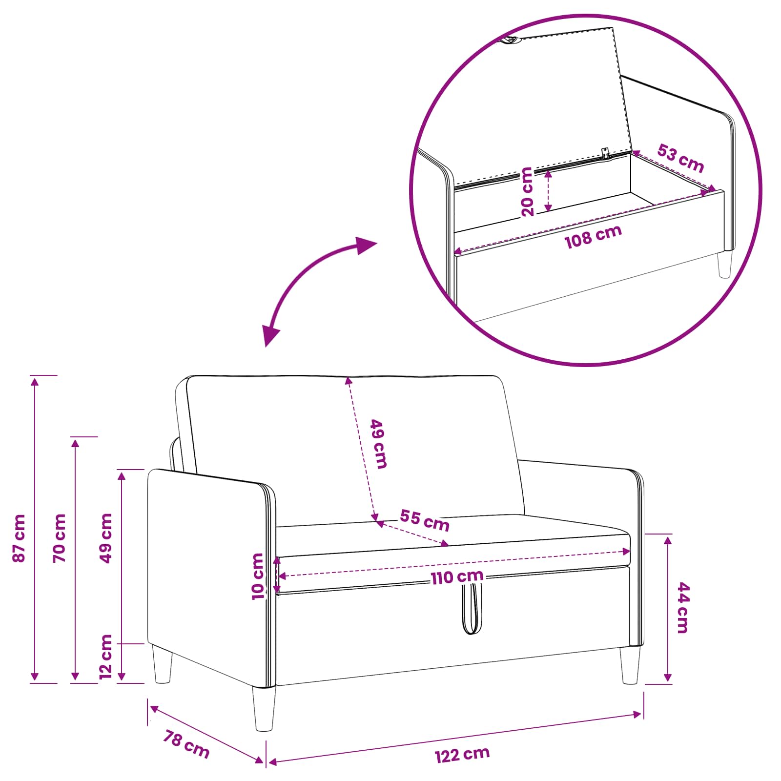 Sofa s pohranom Tirkizna 122 x 78 x 87 cm Poliester