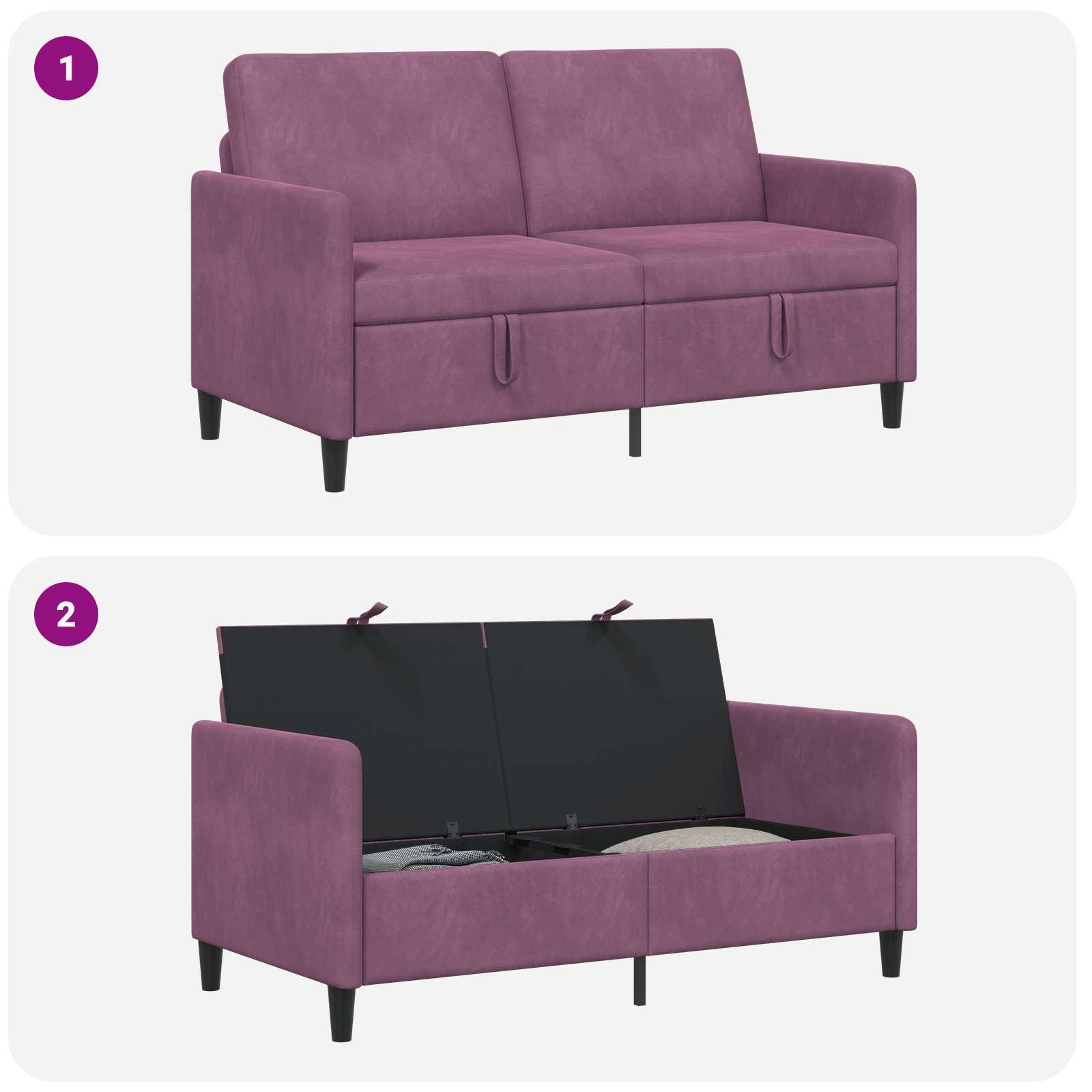 Sofa s pohranom Ljubičasta 152 x 78 x 87 cm Poliester