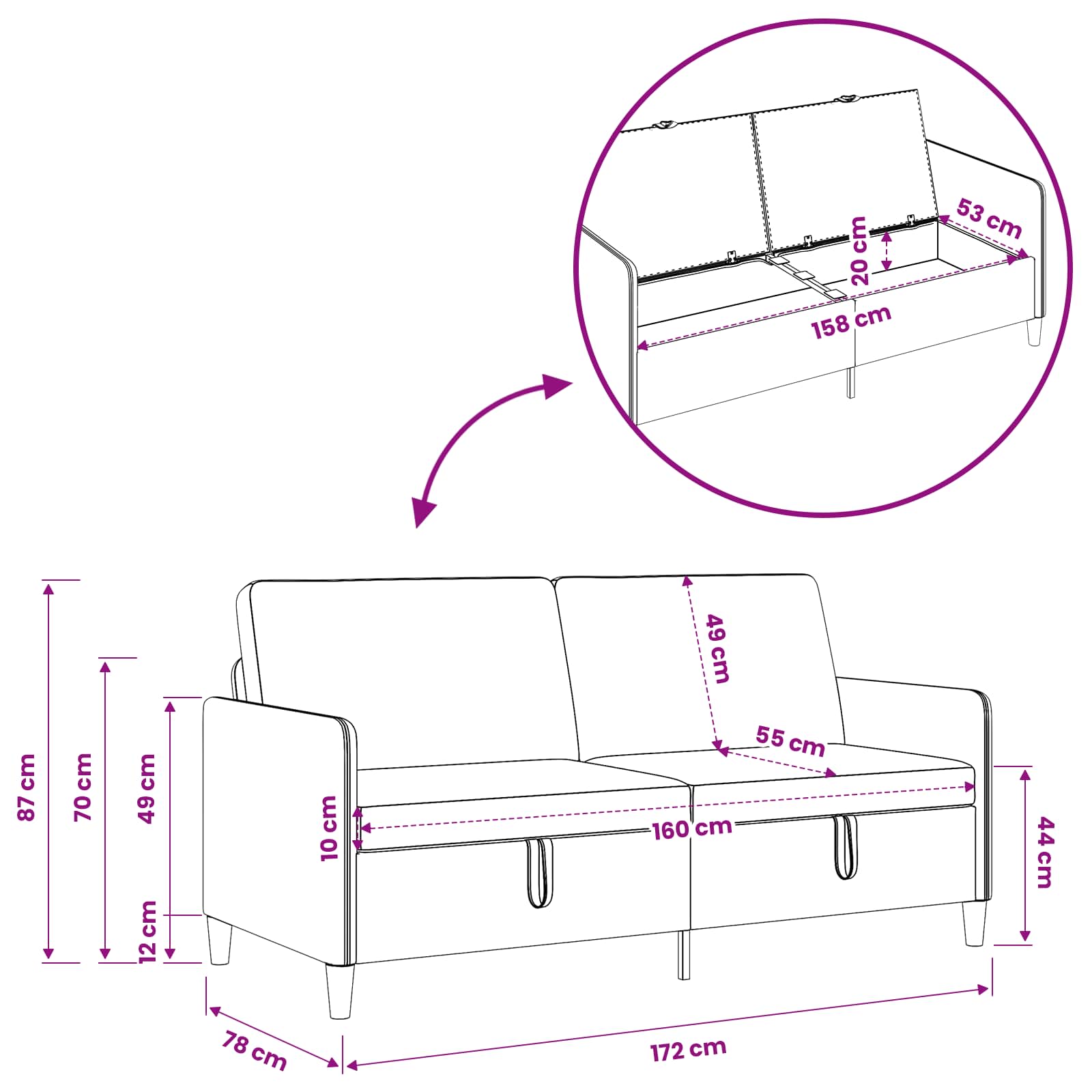 Sofa s pohranom Tamnozelena 172 x 78 x 87 cm Poliester