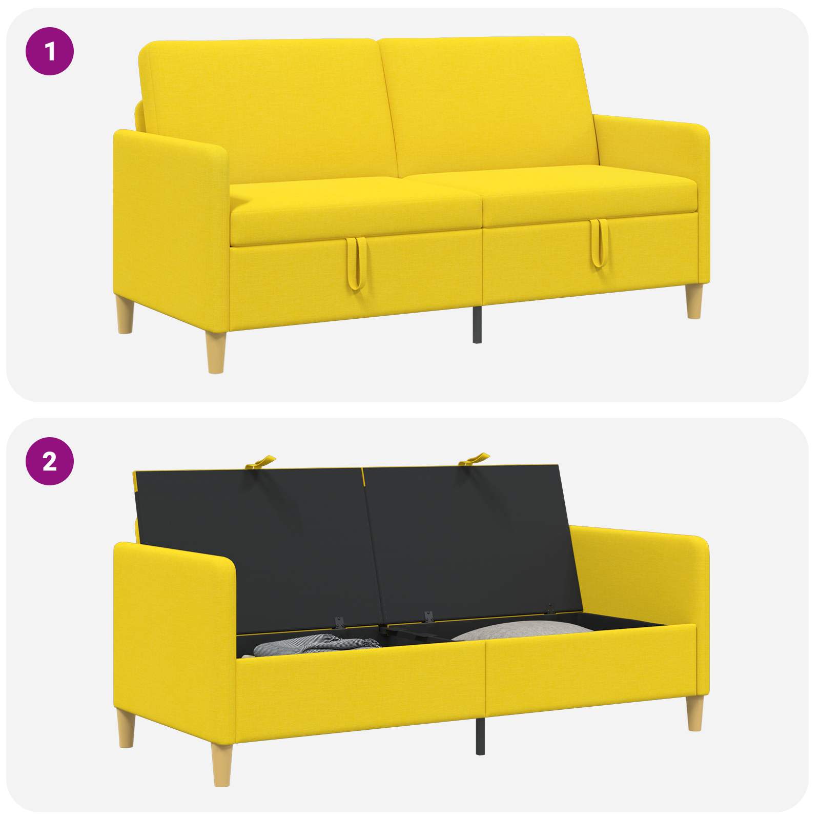 Sofa s pohranom Svijetlo žuta 172 x 78 x 87 cm Poliester