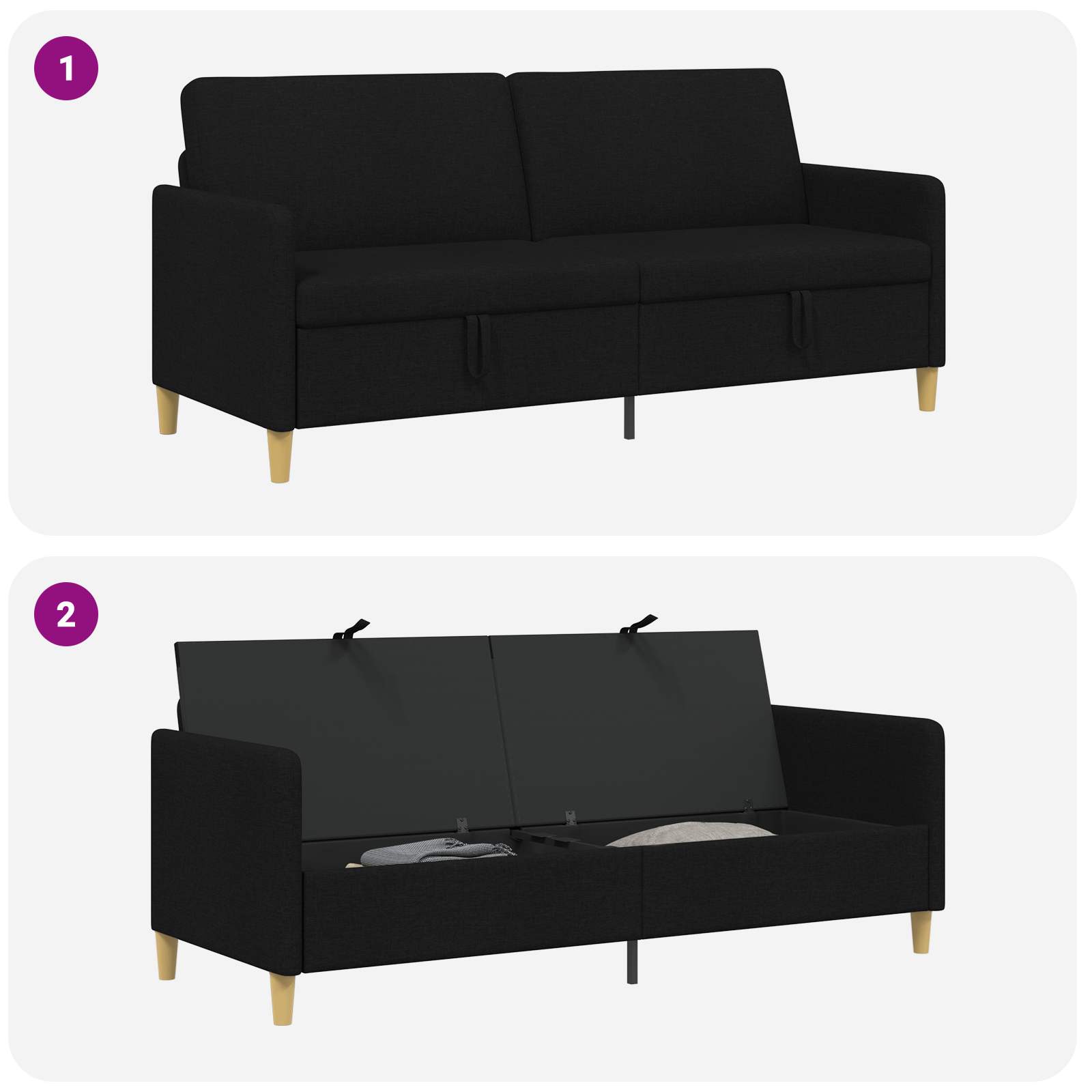 Sofa s pohranom Crna 192 x 78 x 87 cm Poliester