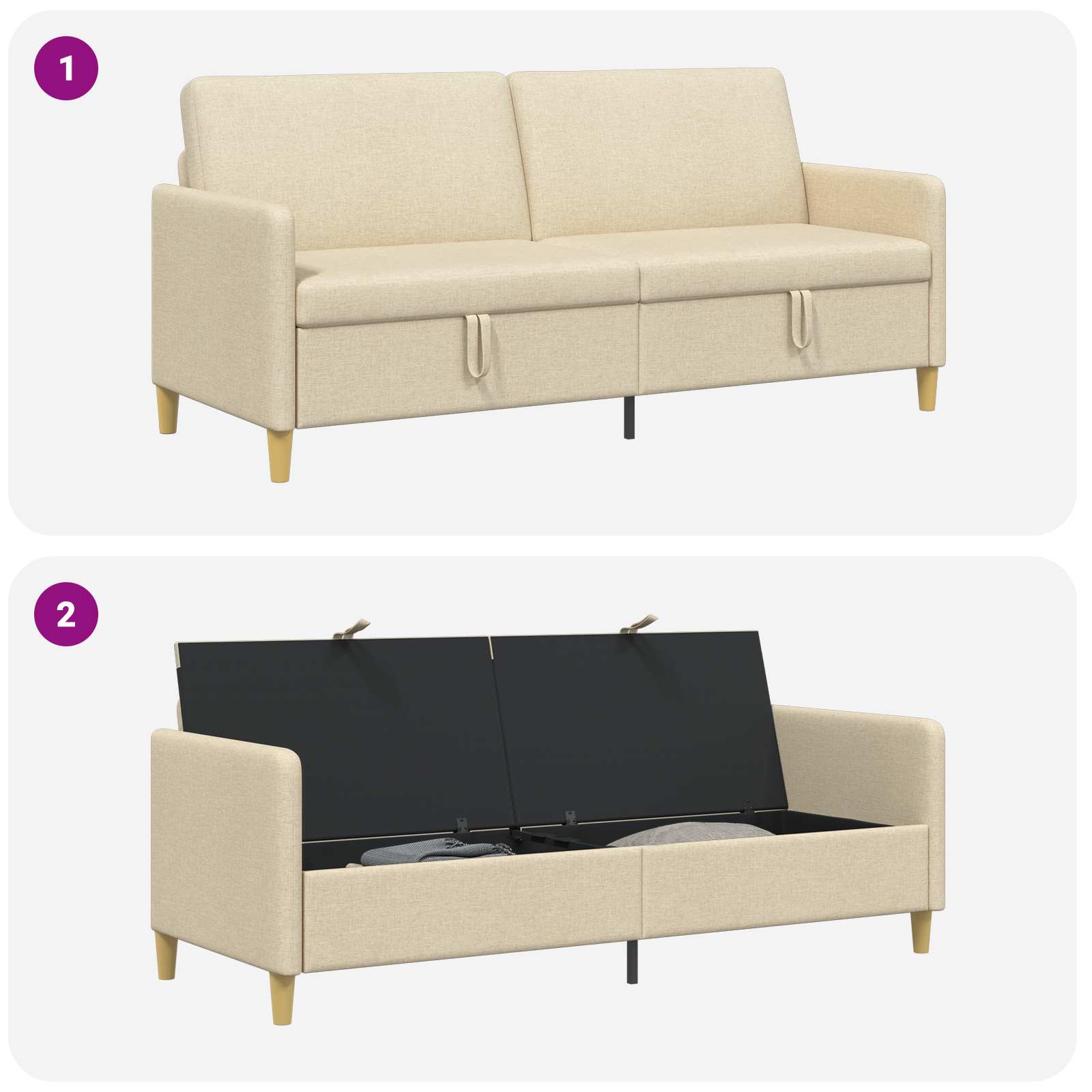 Sofa s pohranom Krem 192 x 78 x 87 cm Poliester