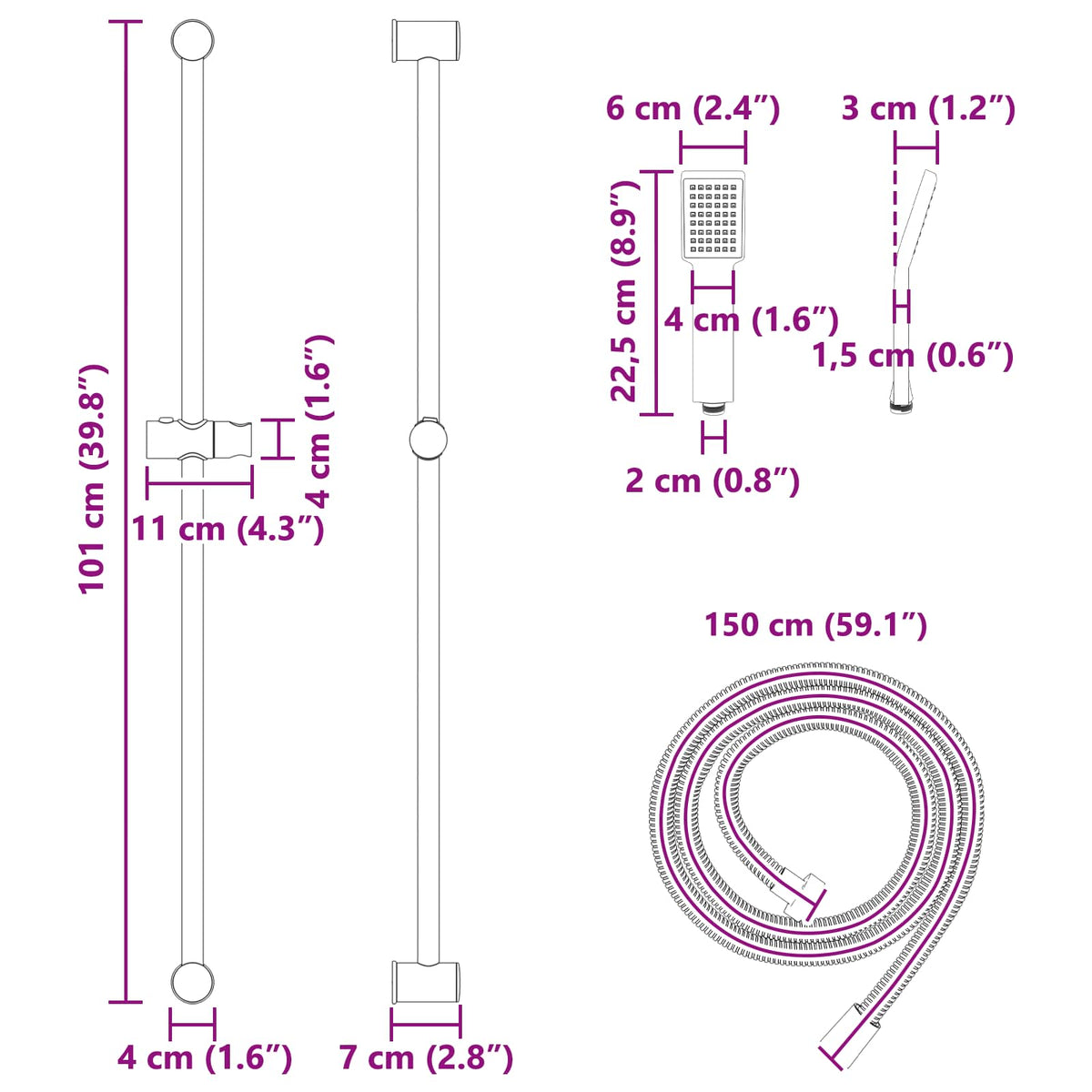 Set sustava za tuš Crna 100 cm Nehrđajući čelik