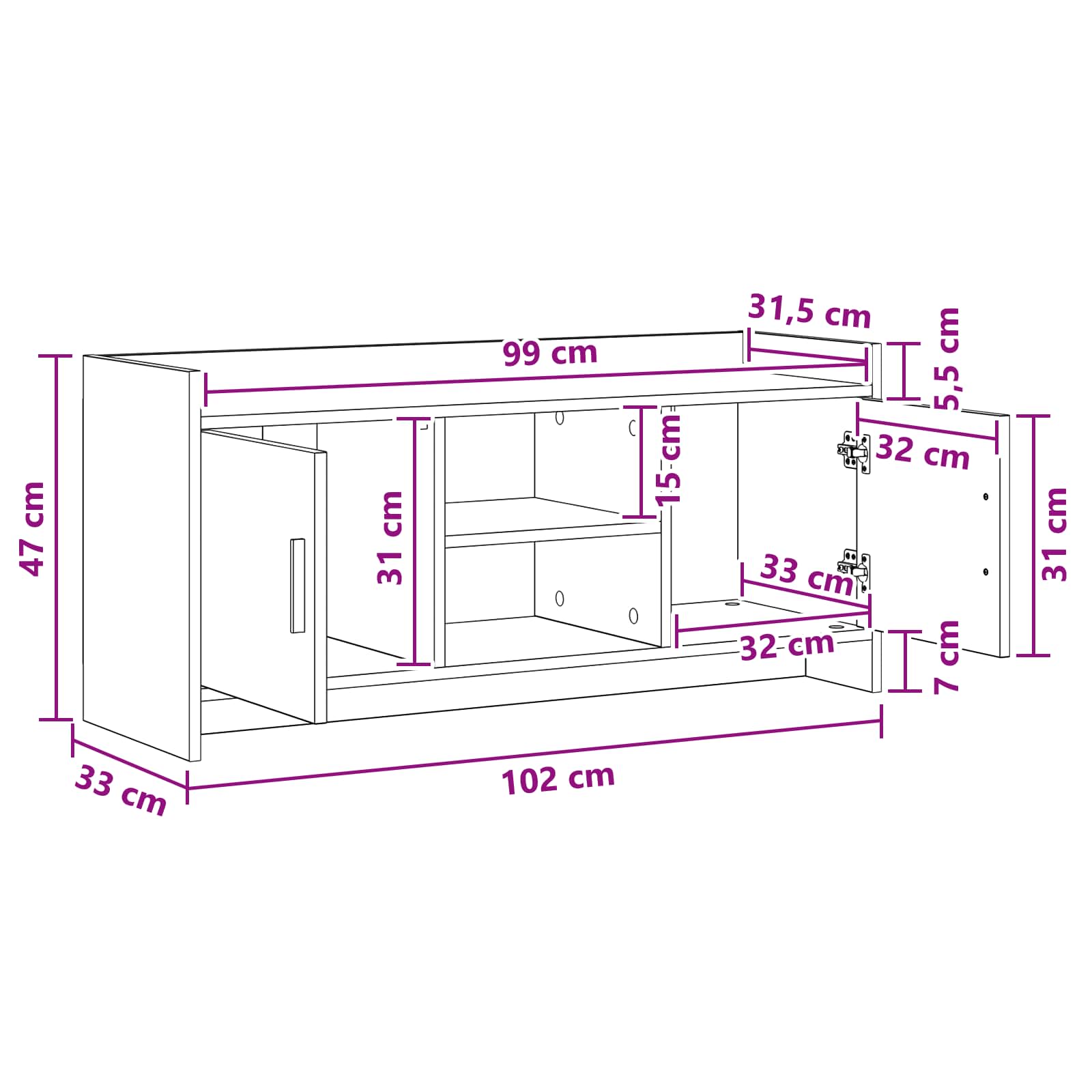 TV ormar 102 x 33 x 47 cm Dimljeni hrast Konstruirano drvo