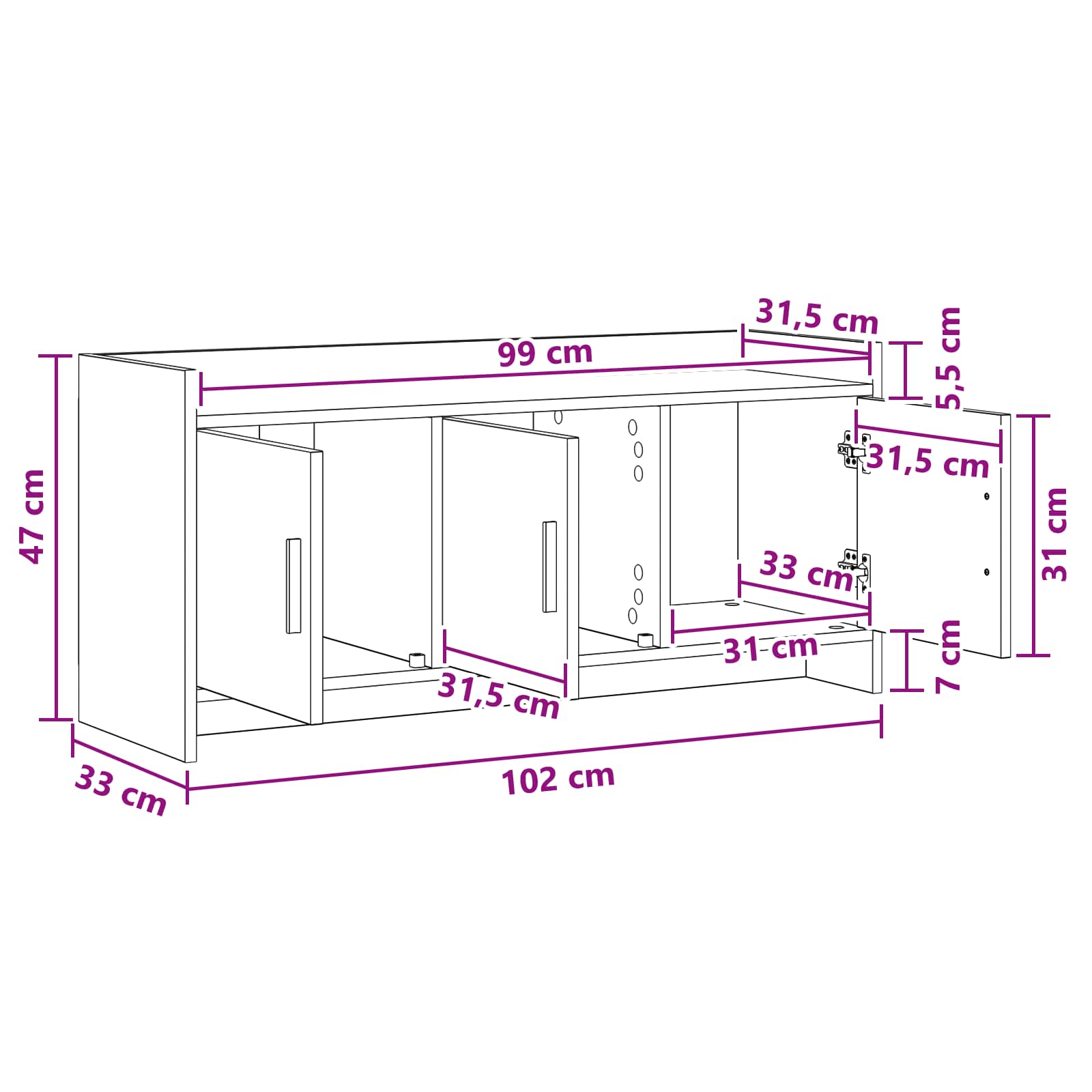 TV ormar 102 x 33 x 47 cm Betonska siva Konstruirano drvo