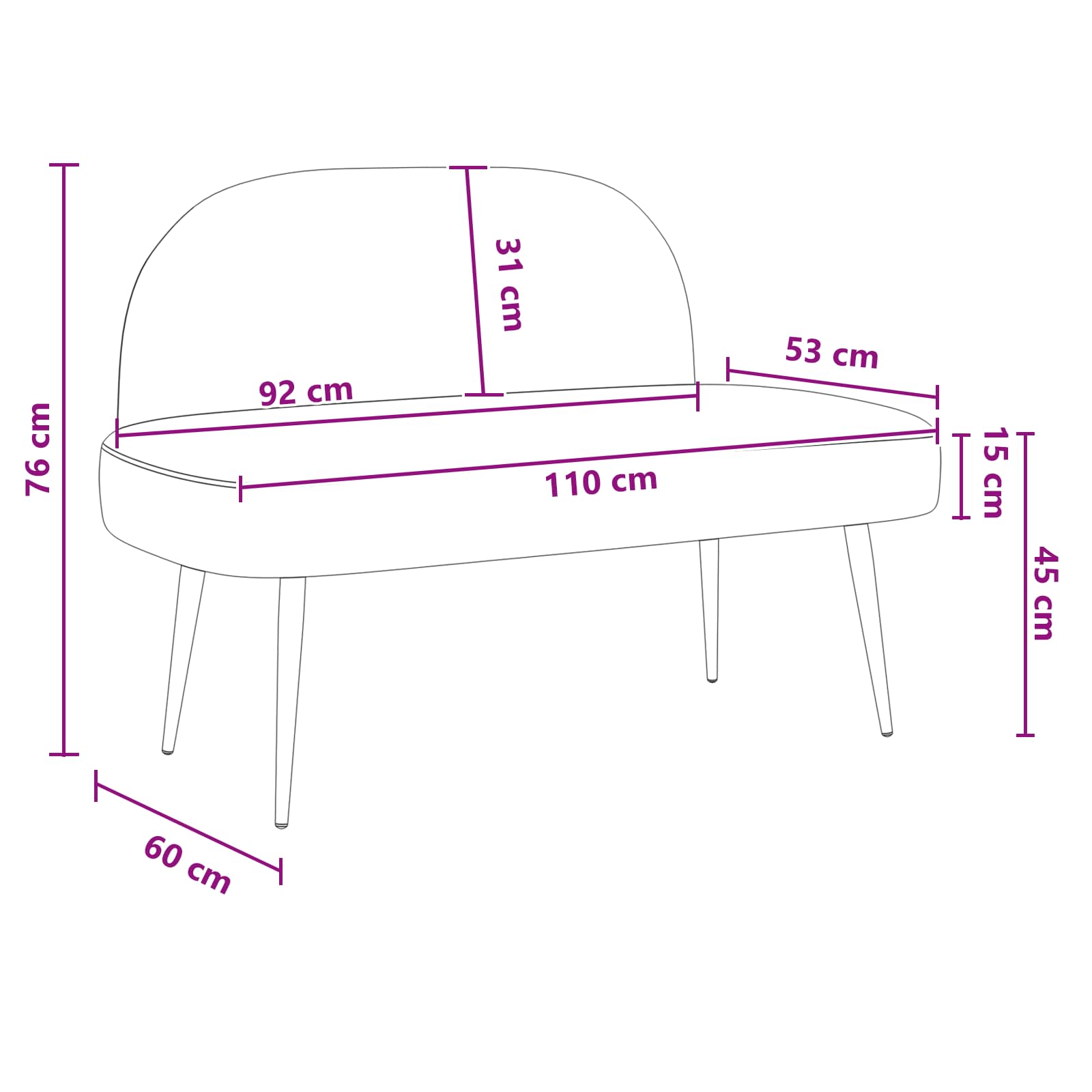 Oblikovana klupa s naslonjačem Krem 110 x 60 x 76 cm Baršun