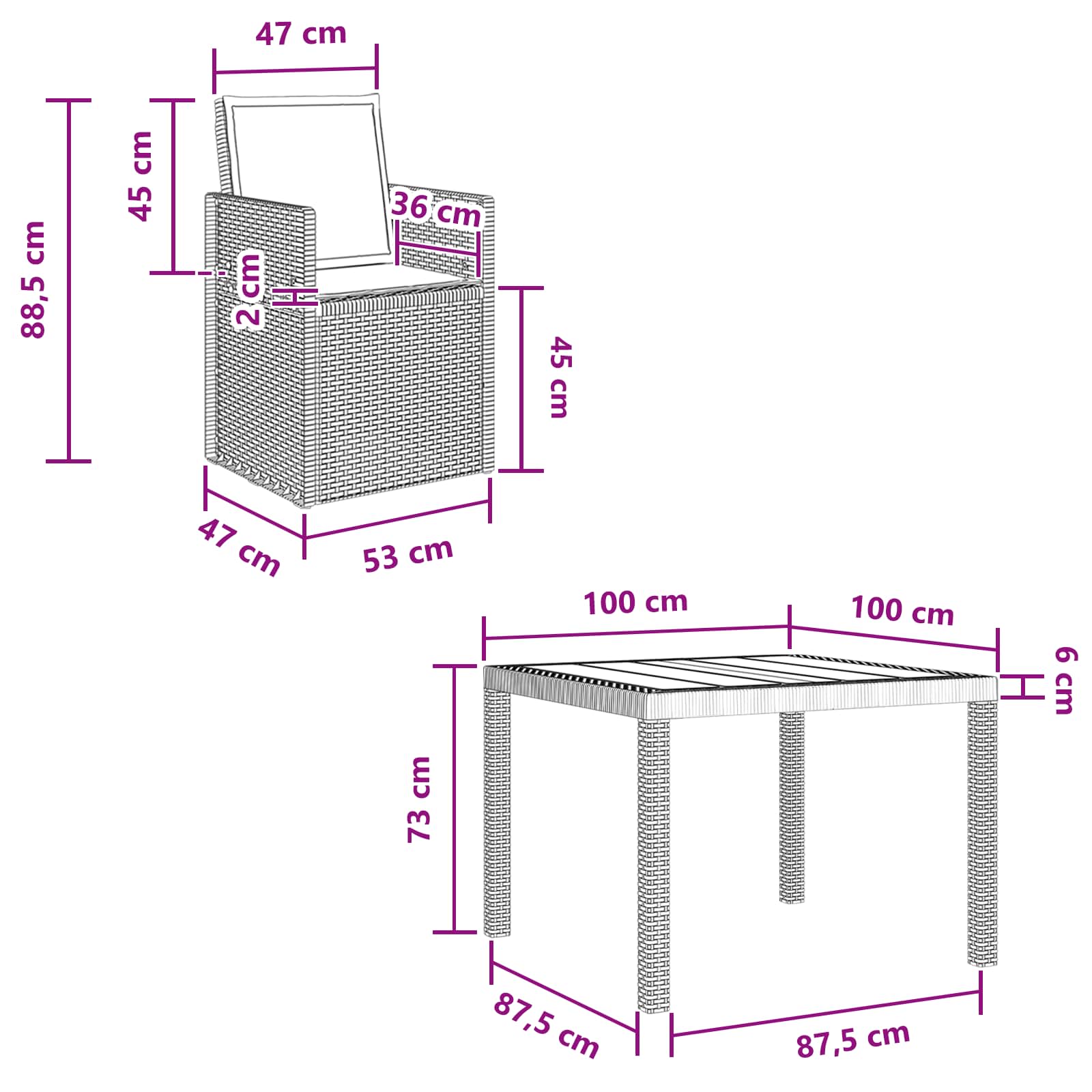 Vrtni set za objed s jastukom 3 pcs Antracit PP