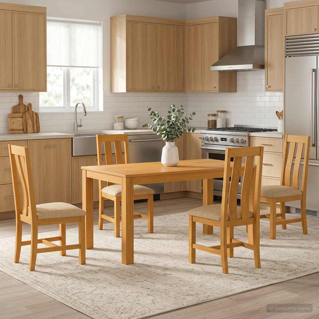 Blagovaonski set 5 kom. Bež Čvrsto Hrastovo Drvo 150 x 85 x 75 cm
