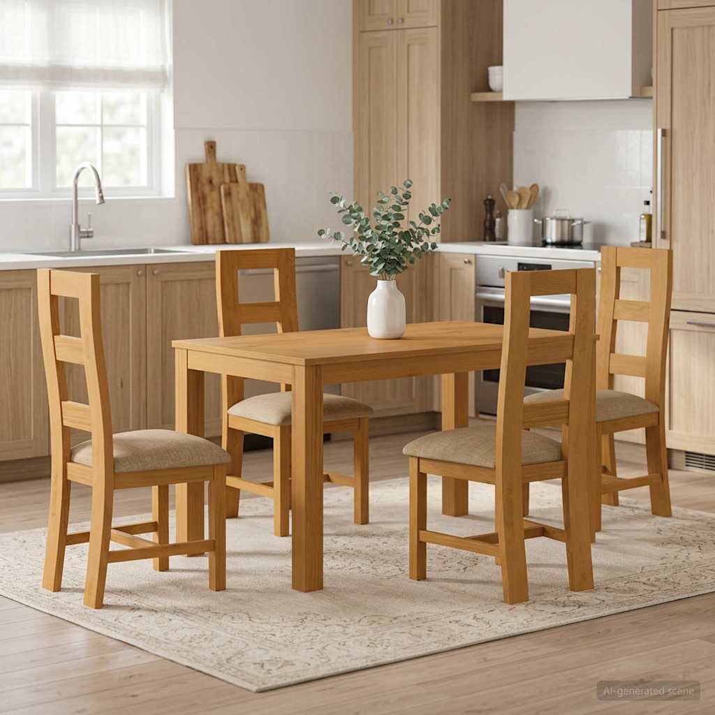 Blagovaonski set 5 kom. Bež Čvrsto Hrastovo Drvo 150 x 85 x 75 cm
