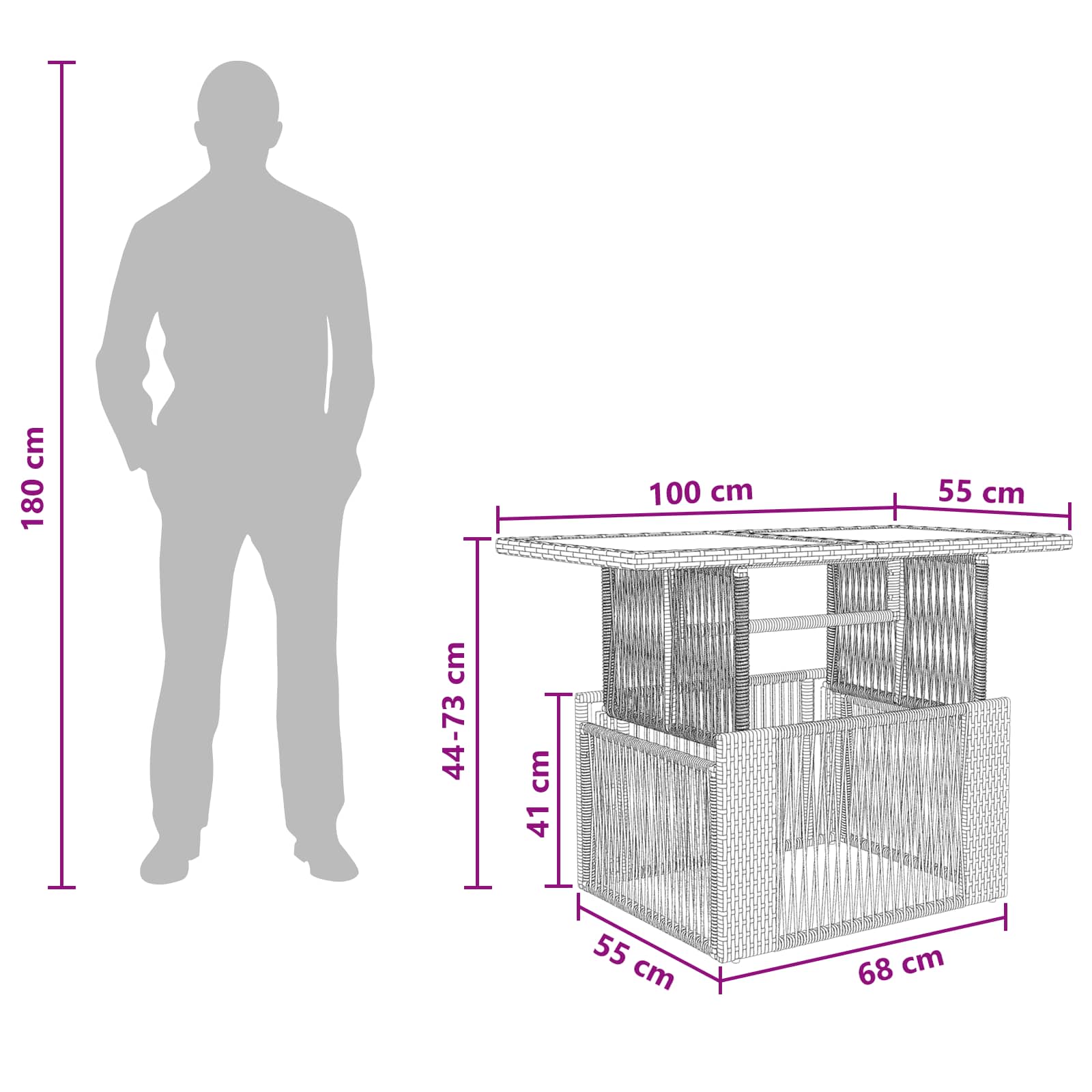 Stol za vrt Bež 100 x 55 x 37 cm PE Rattan i Staklo
