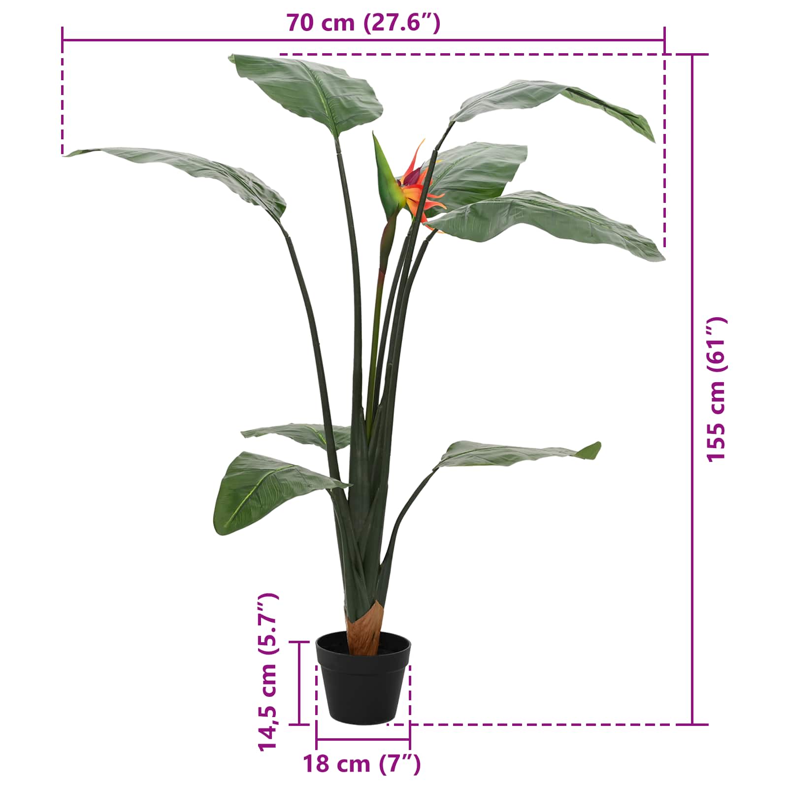 Umjetna Strelitzia Biljka Zelena 70 x 18 x 155 cm Tkanina i PE