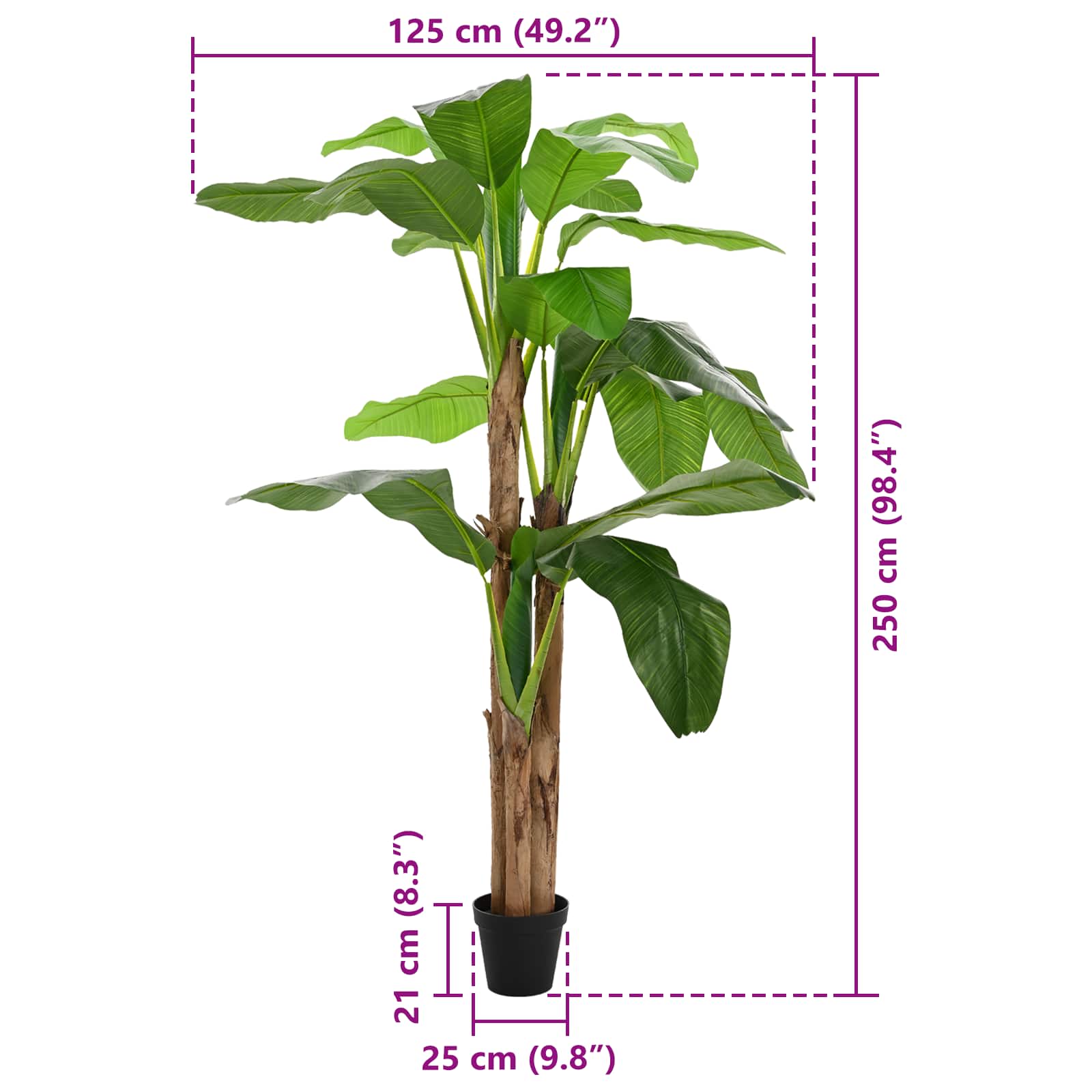 Umjetno banana drvo Zelena 125 x 25 x 250 cm Tkanina i bambus