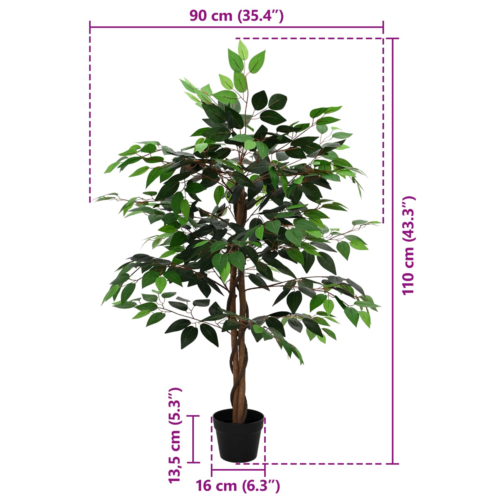 Umjetna ficus biljka Zelena 90 x 16 x 110 cm Tkanina i drvo