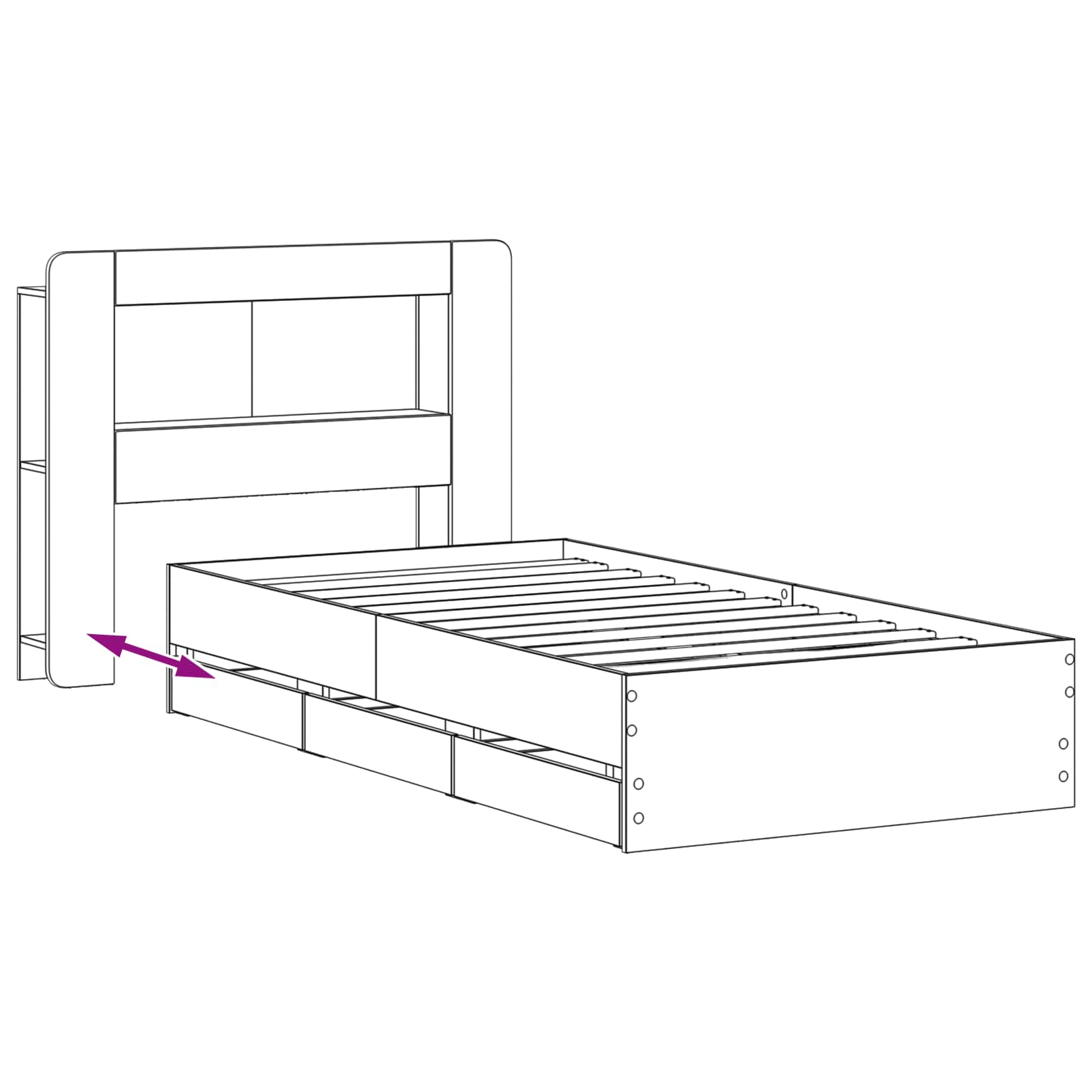 Okvir kreveta s pohranom s uzglavljem Betonska siva 90 x 190 cm