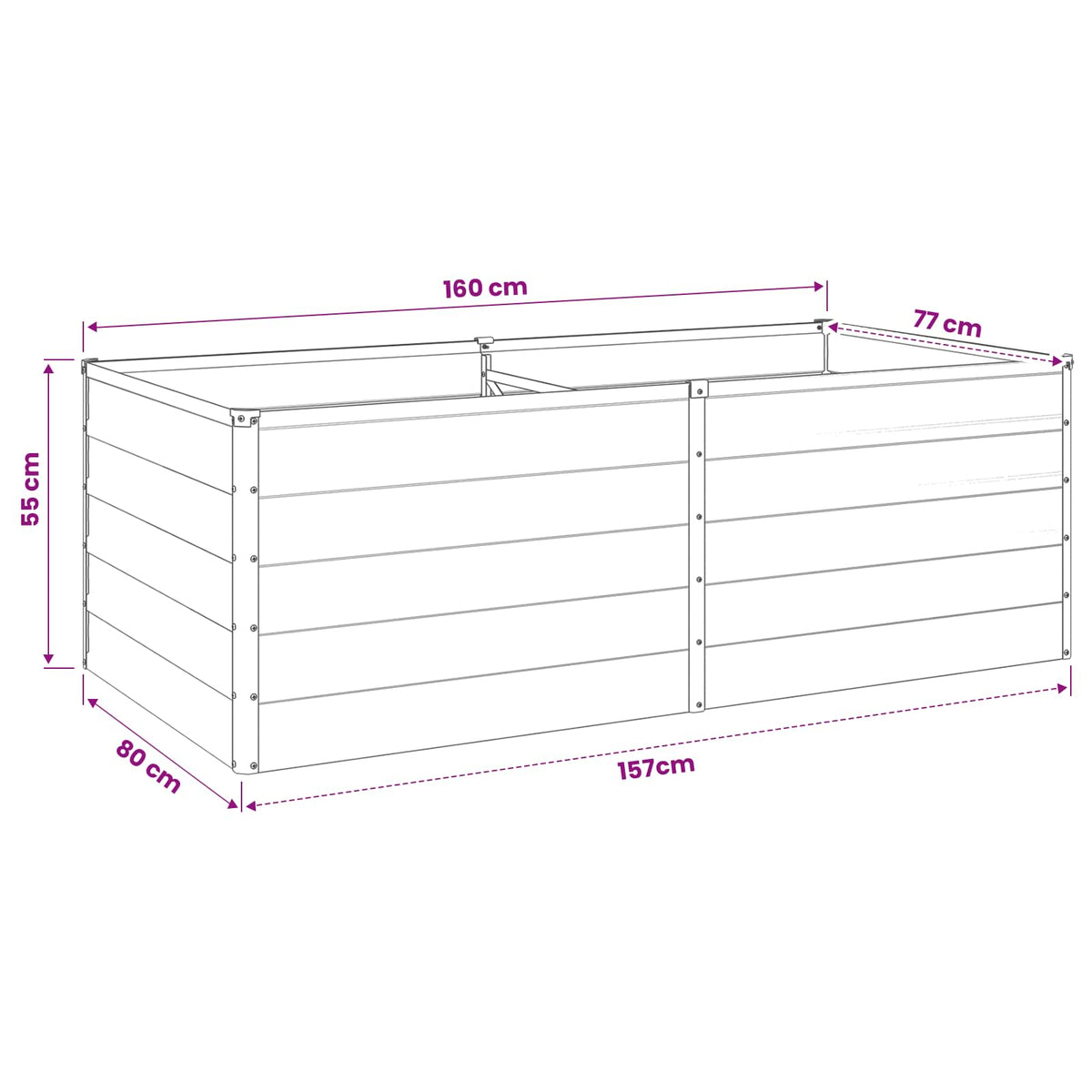 Povišeni vrtni krevet Siva 160 x 80 x 55 cm