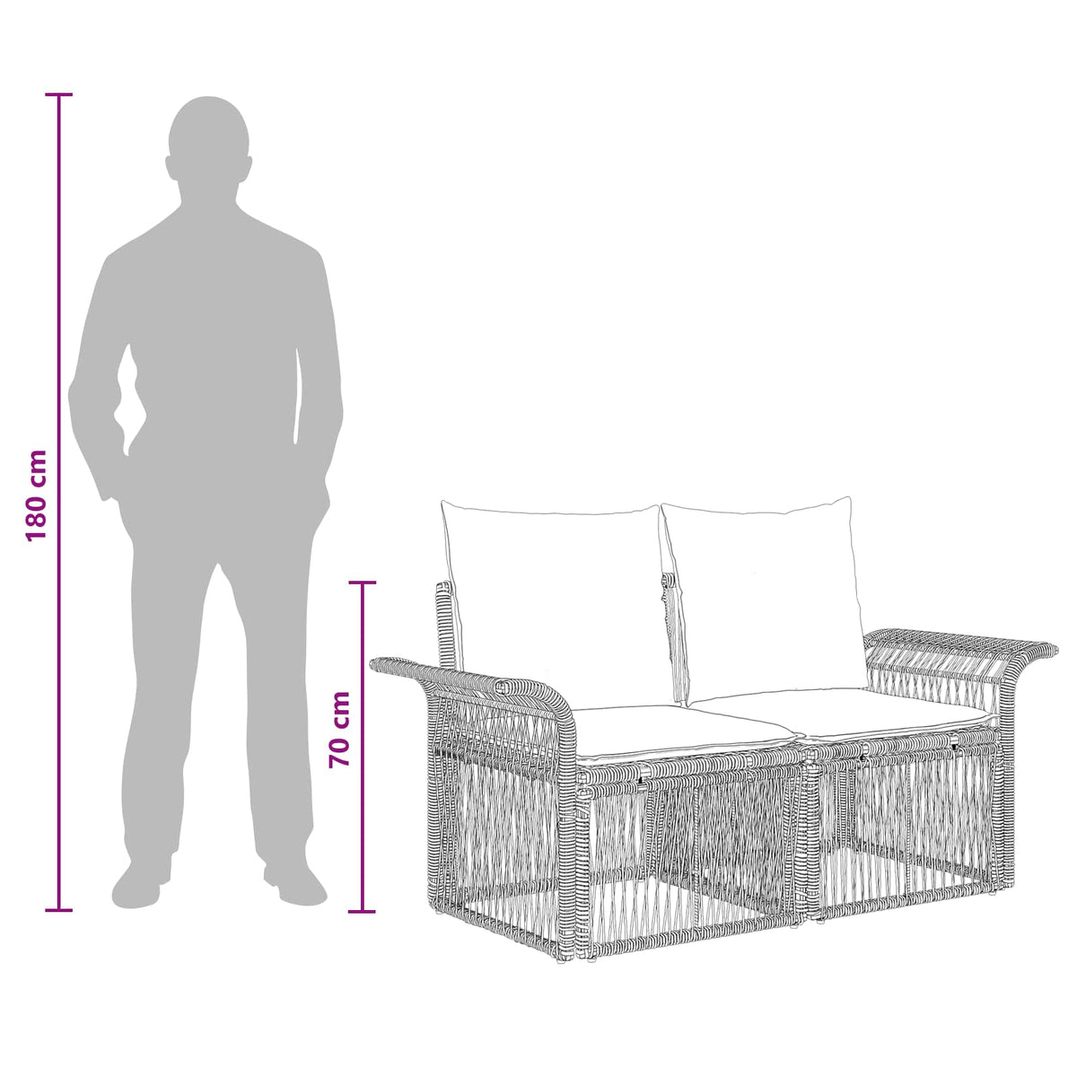 Sjedeća garnitura za vrt 9 kom. Crna poliratan 70.5 x 62 x 70 cm