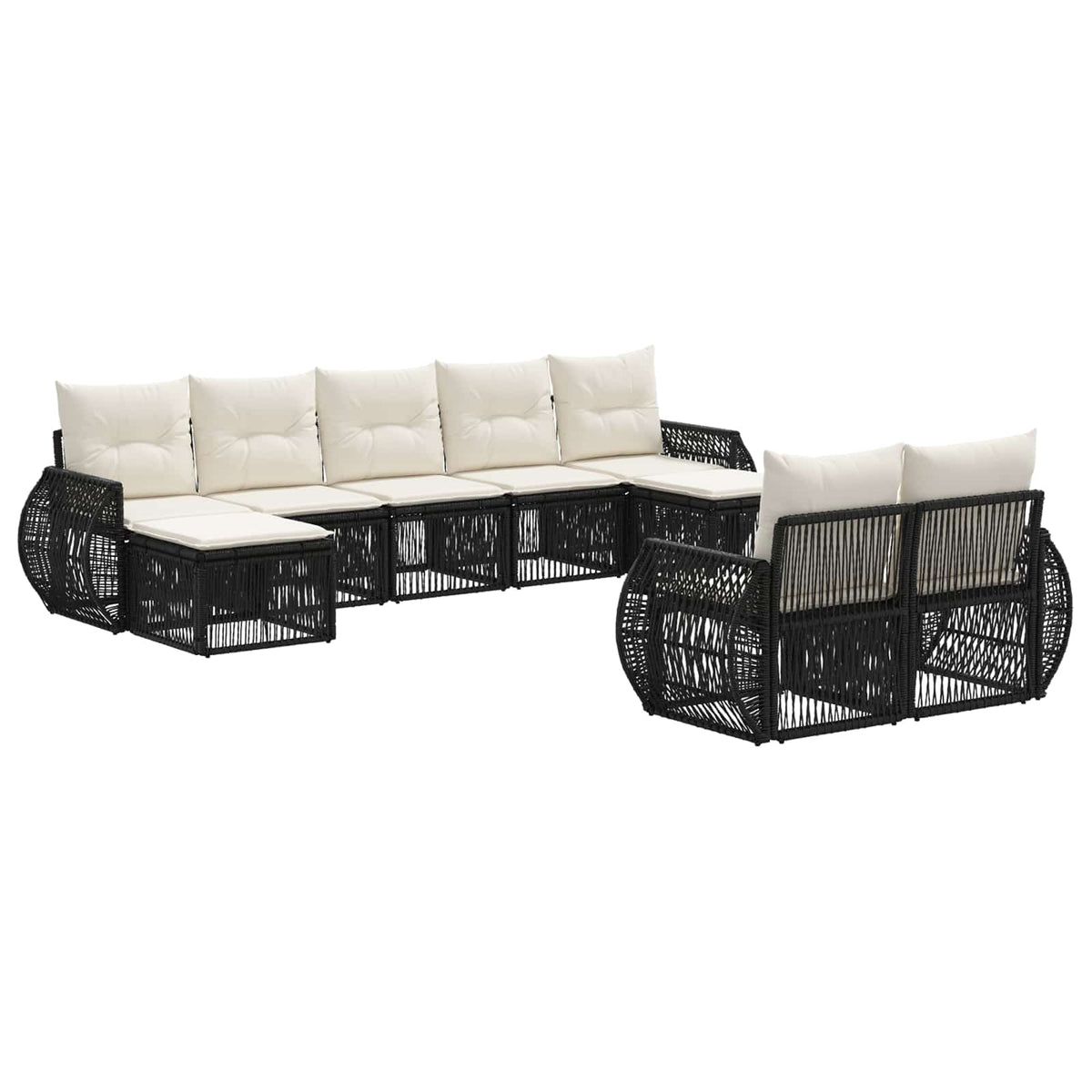 Sjedeća garnitura za vrt 9 kom. Crna i krem-bijela poliratan 70 x 62 x 70 cm