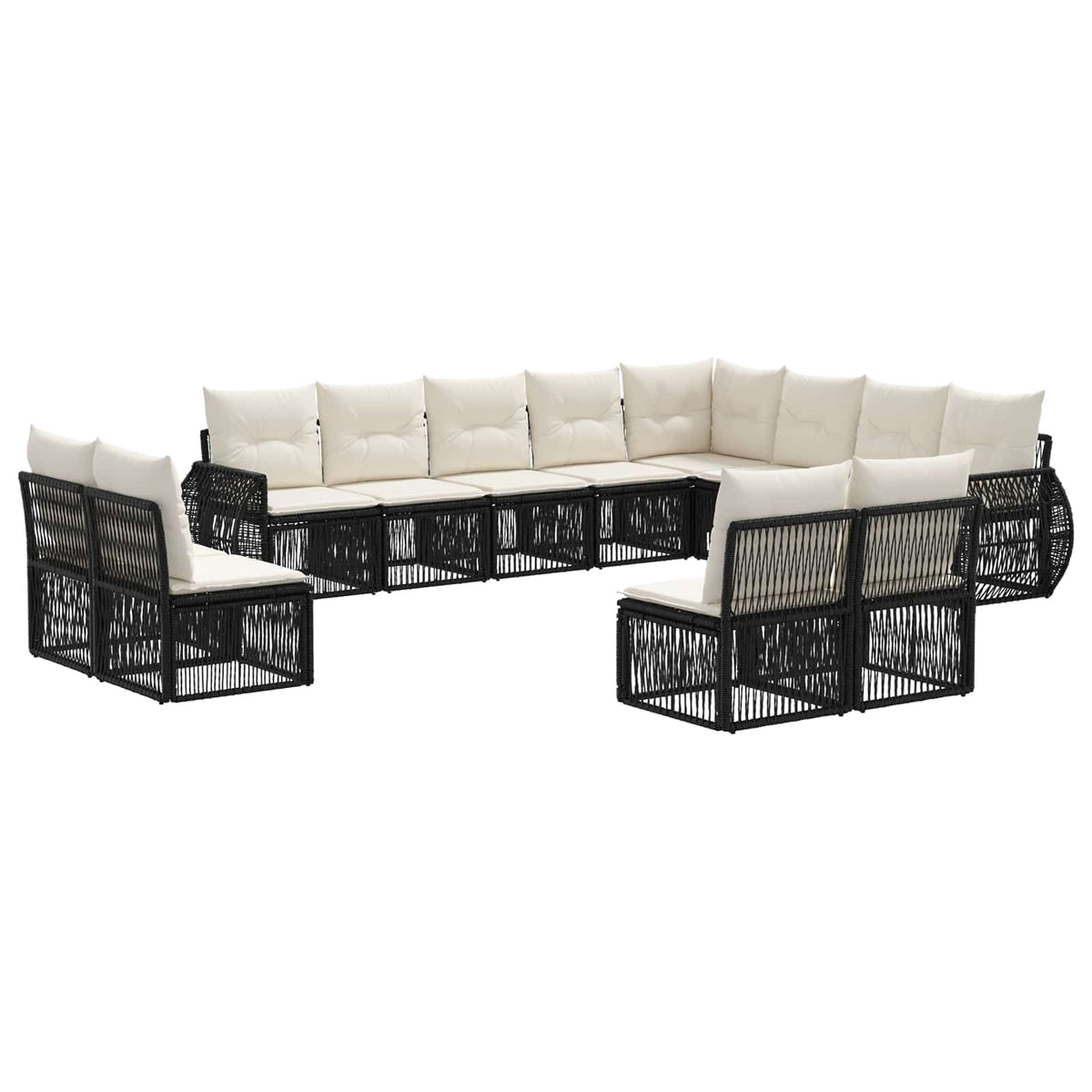Sjedeća garnitura za vrt 12 kom. Crna i krem-bijela poliratan 70 x 62 x 70 cm