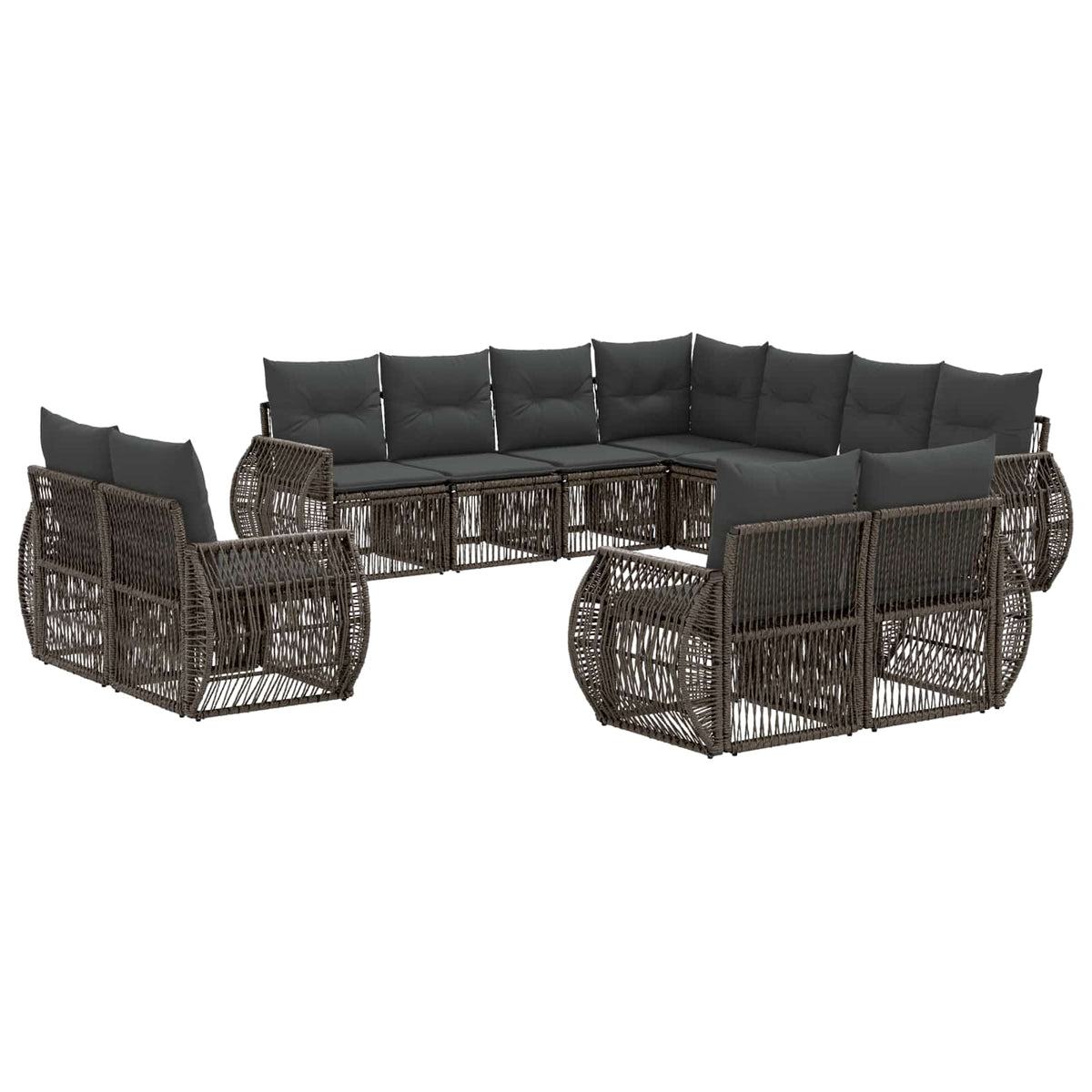Sjedeća garnitura za vrt 11 kom. Siva i tamno siva poliratan 70 x 62 x 70 cm