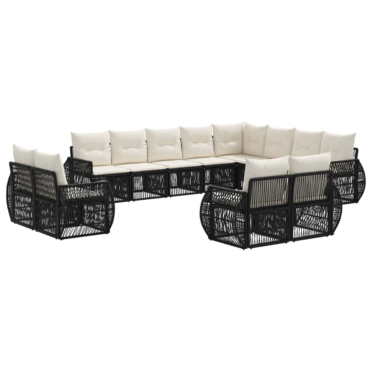 Sjedeća garnitura za vrt 12 kom. Crna i krem-bijela poliratan 70 x 62 x 70 cm