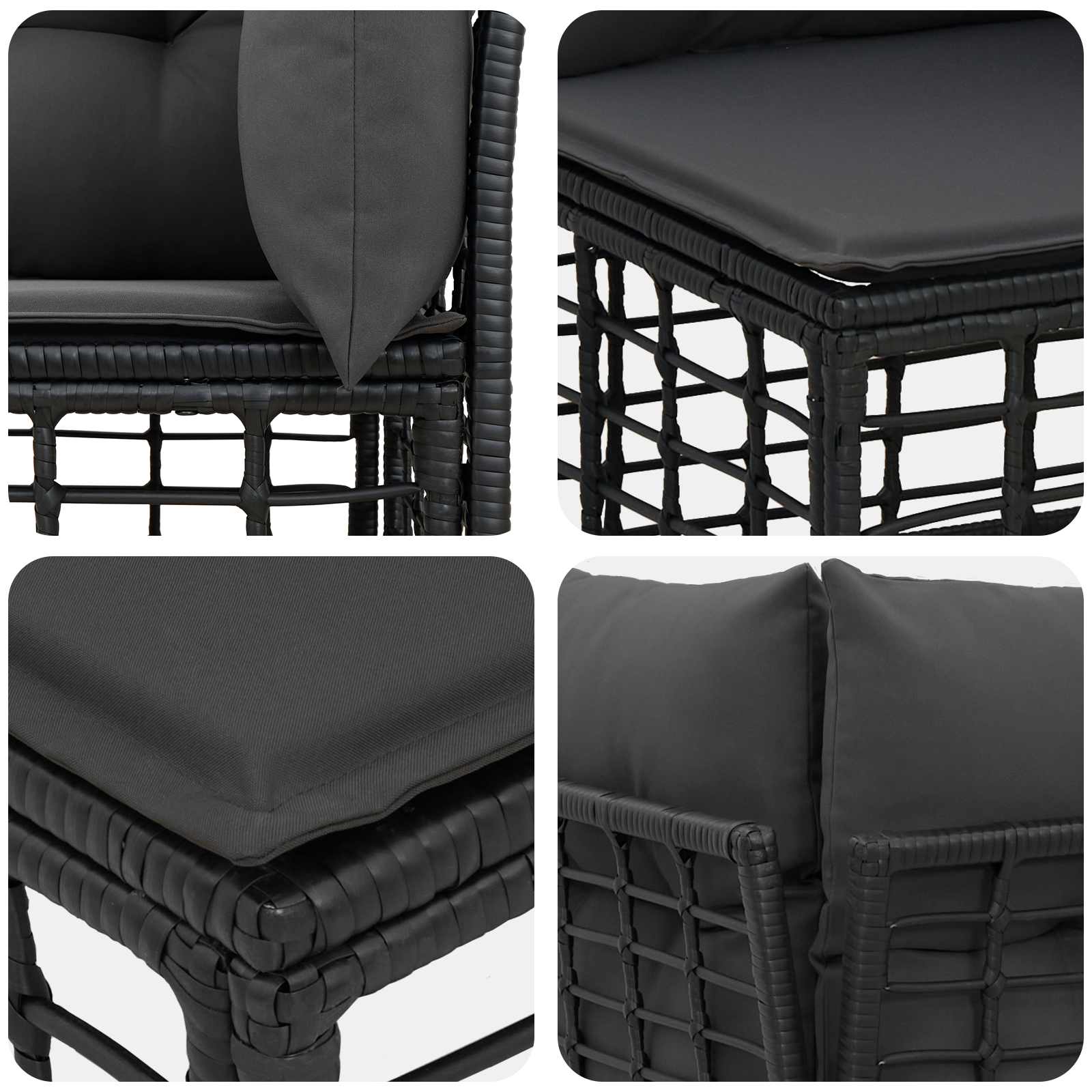 Set vanjskih sofa Crna i tamno siva Poliester