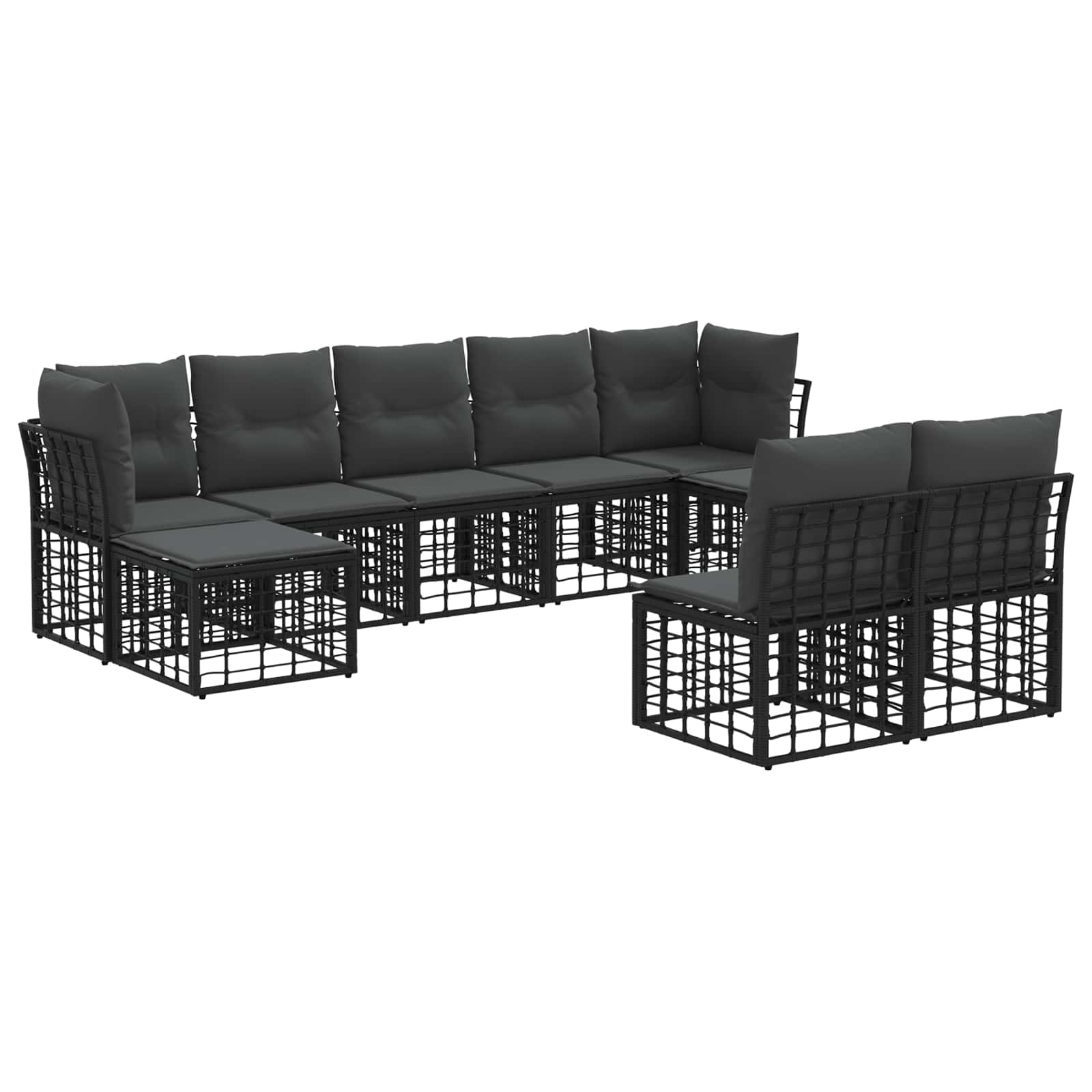Set vanjskih sofa Crna i tamno siva Poliester
