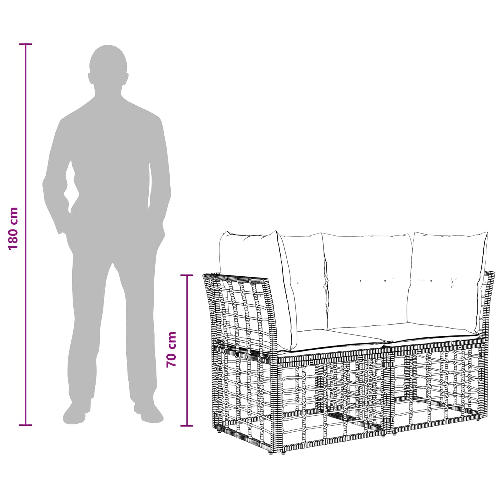 Set vanjskih sofa Crna i tamno siva Poliester