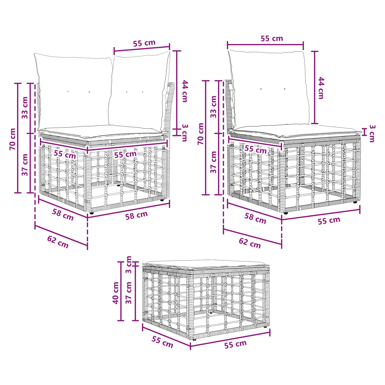 Set vanjskih sofa Crna i tamno siva Poliester