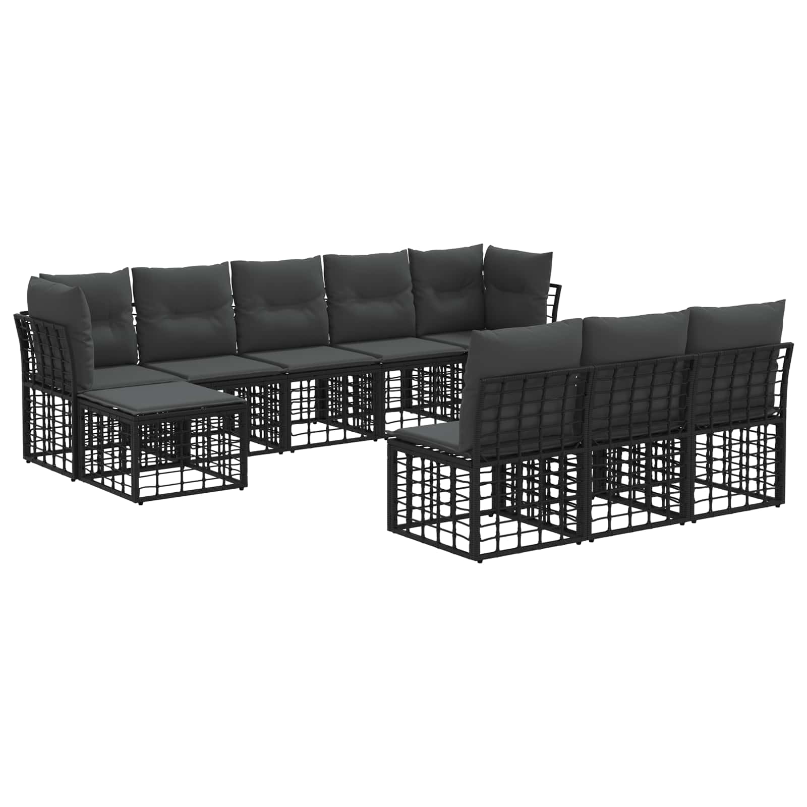 Set vanjskih sofa Crna i tamno siva Poliester