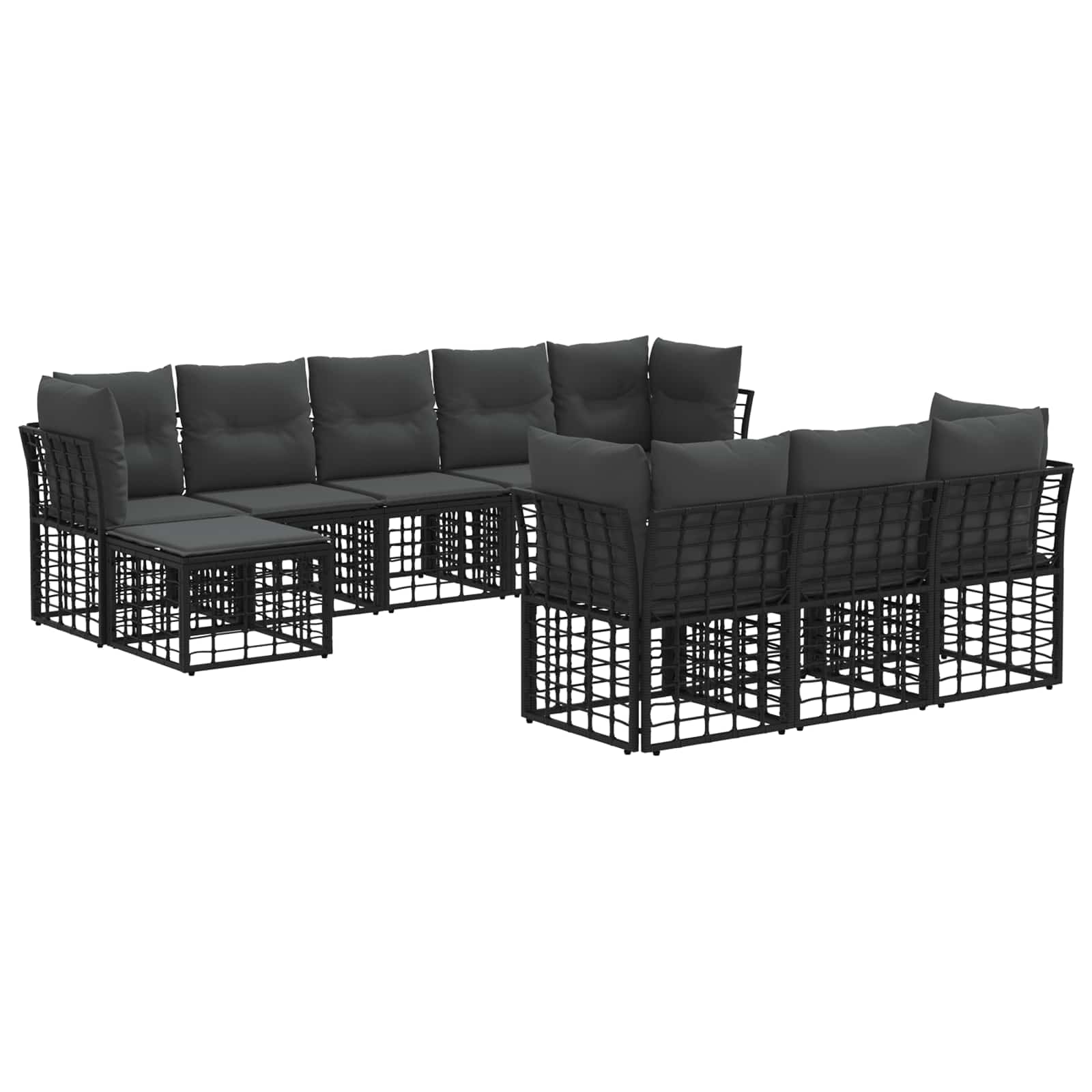 Set vanjskih sofa Crna i tamno siva Poliester