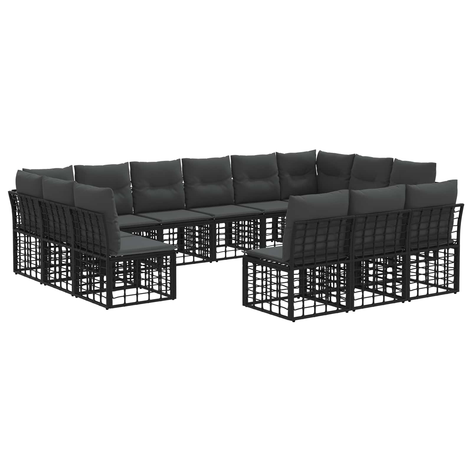 Set vanjskih sofa Crna i tamno siva Poliester