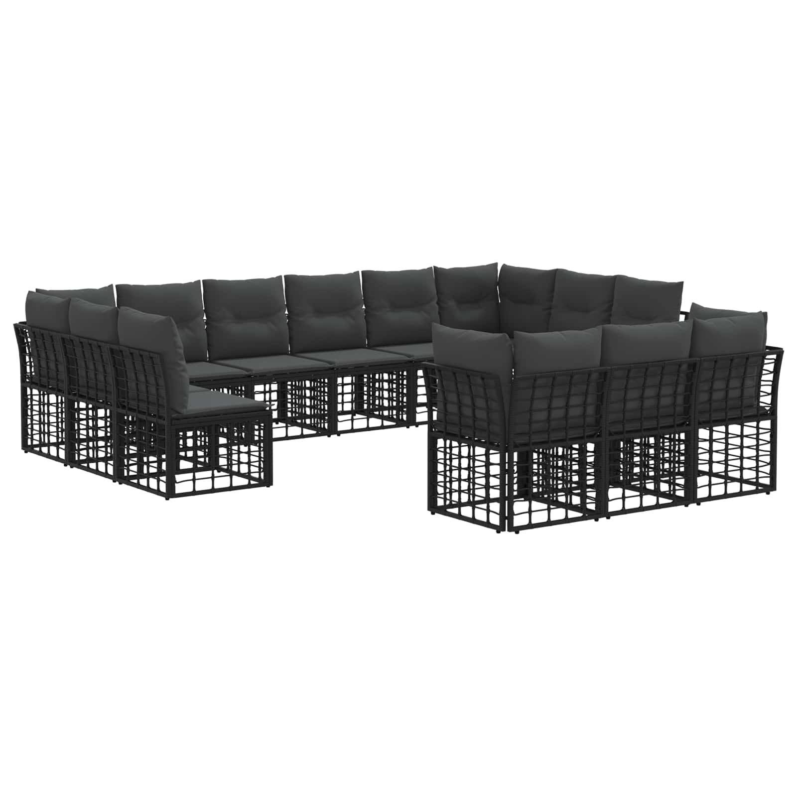 Set vanjskih sofa Crna i tamno siva Poliester