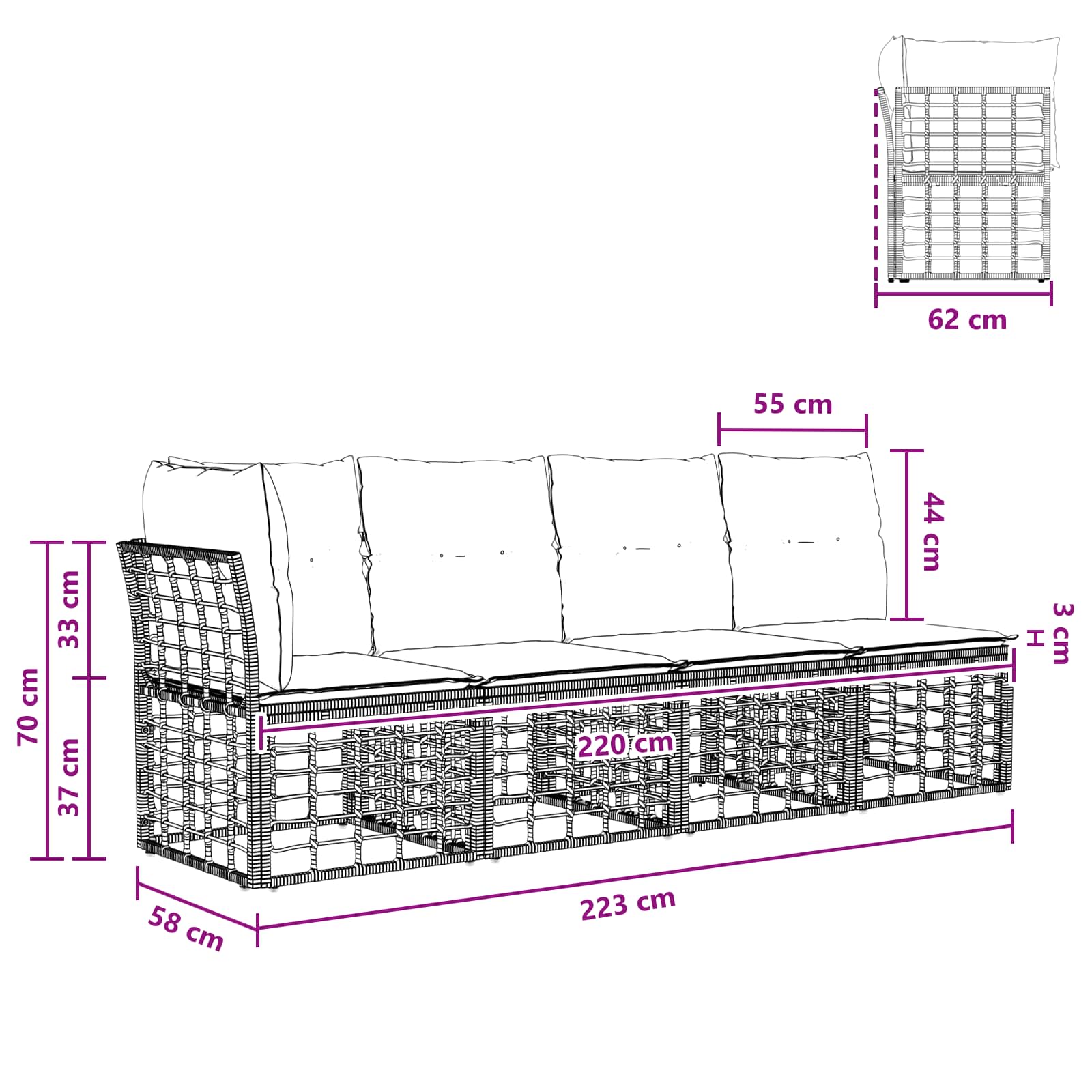 Set vanjskih sofa Crna i tamno siva Poliester