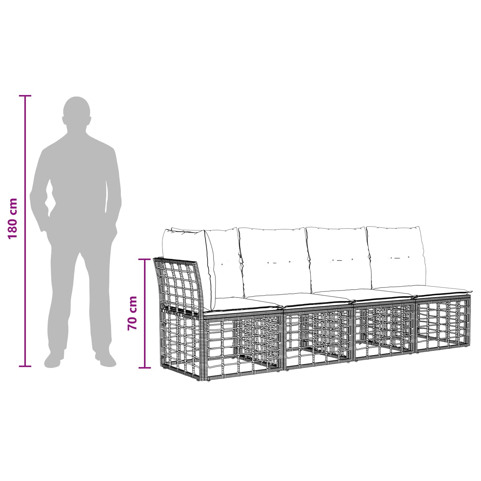 Set vanjskih sofa Crna i tamno siva Poliester