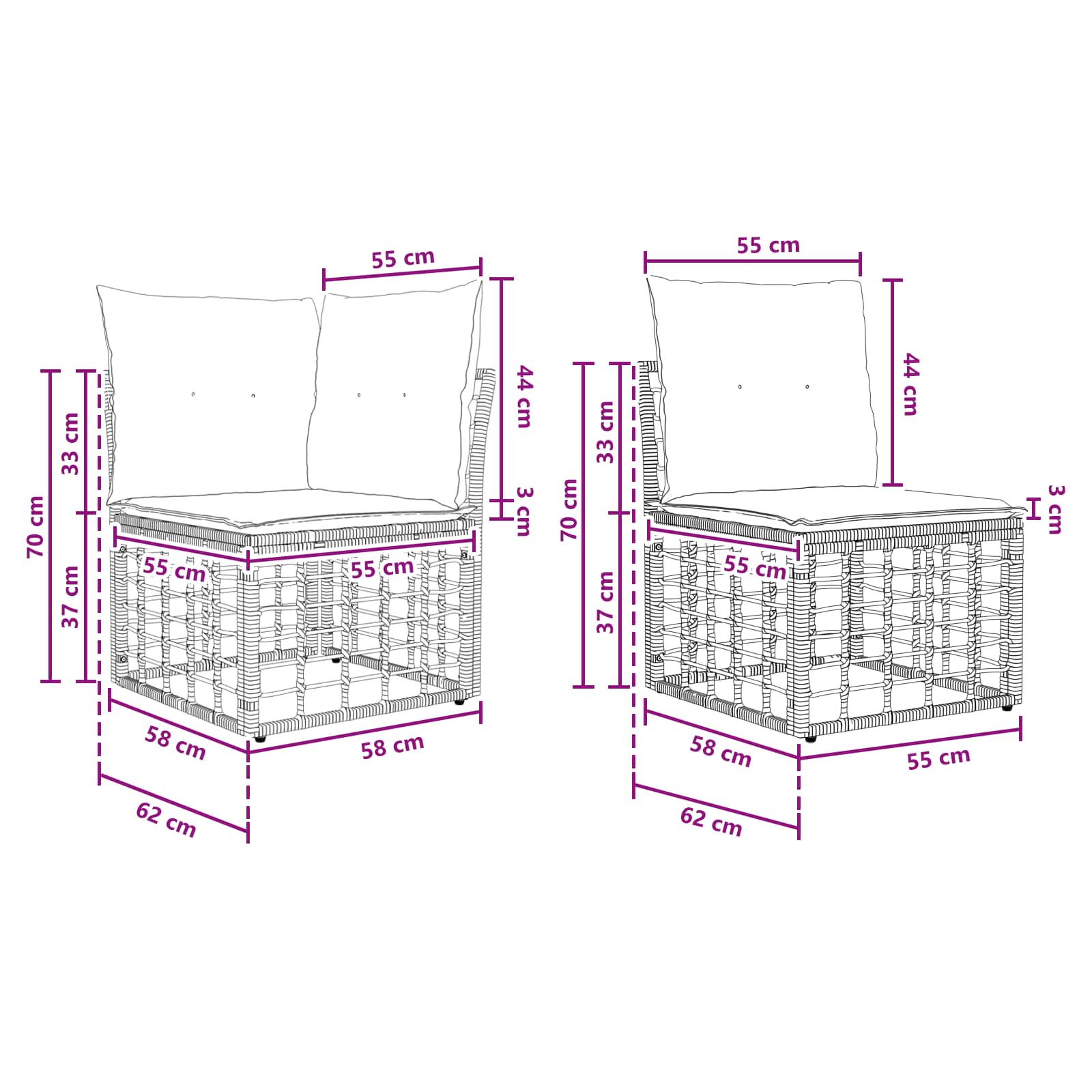 Set vanjskih sofa Crna i tamno siva Poliester